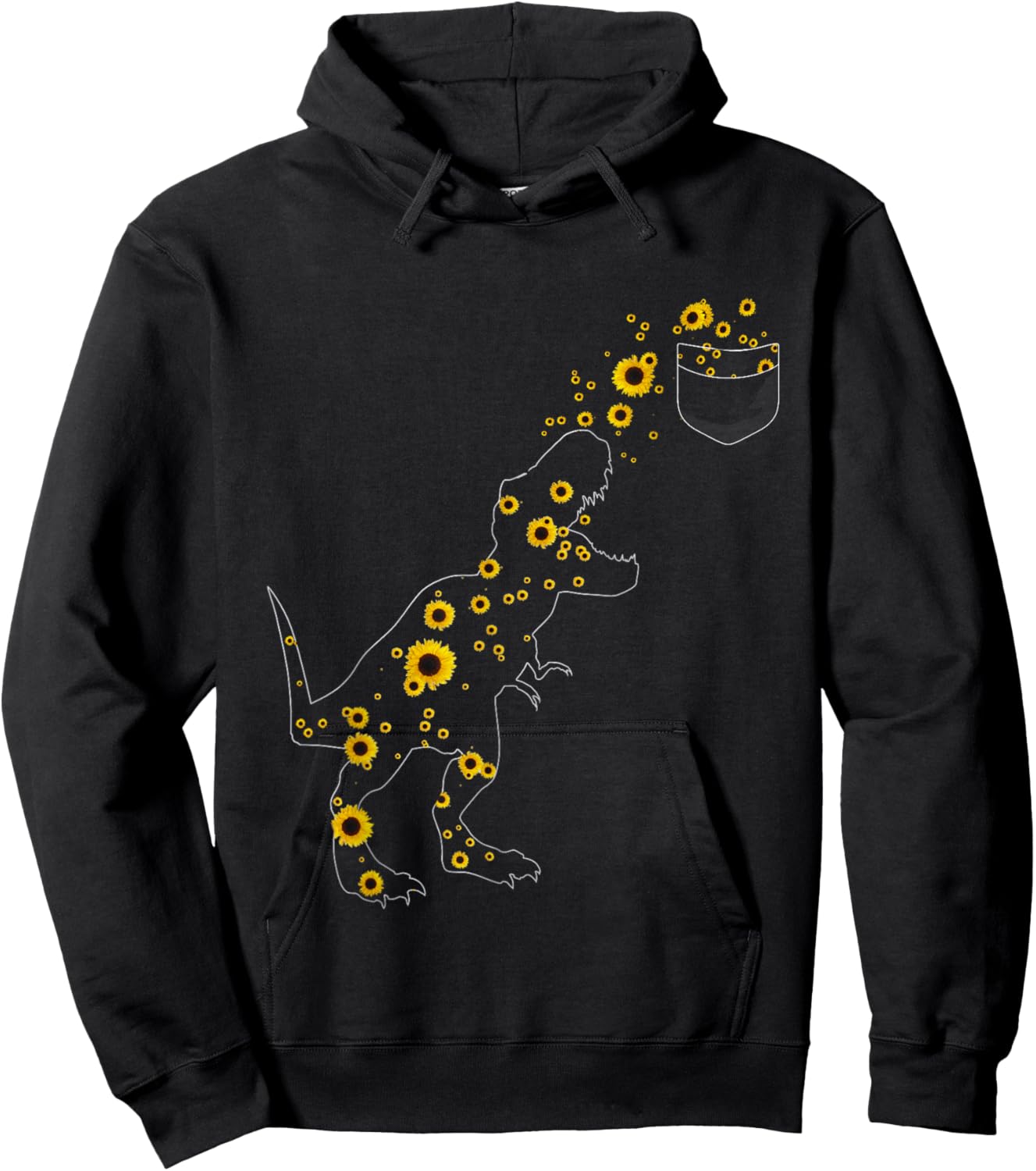 Sunshine Dinosaurs T-rex Sunflower Rex Sun Flower dinosaur Women Girls Kids Hoodie - Hoodie | Black