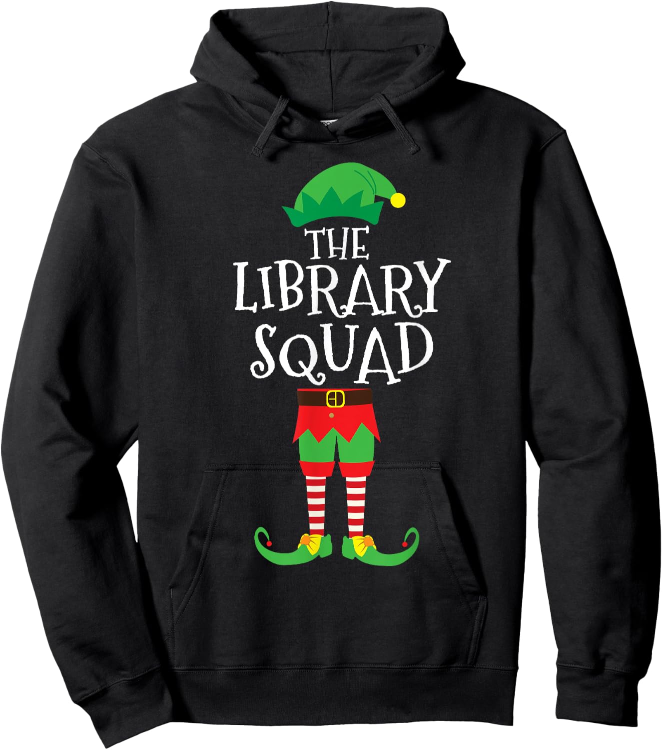 Library Squad Elf Library Assistant Christmas Party Pajama Hoodie - Hoodie | Black