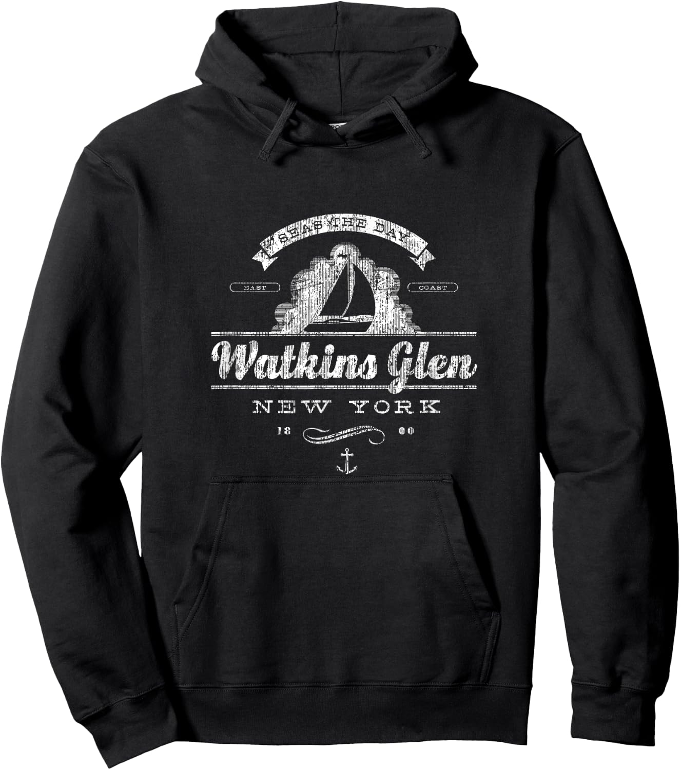 Watkins Glen NY Sailboat Vintage Nautical Hoodie - Hoodie | Black