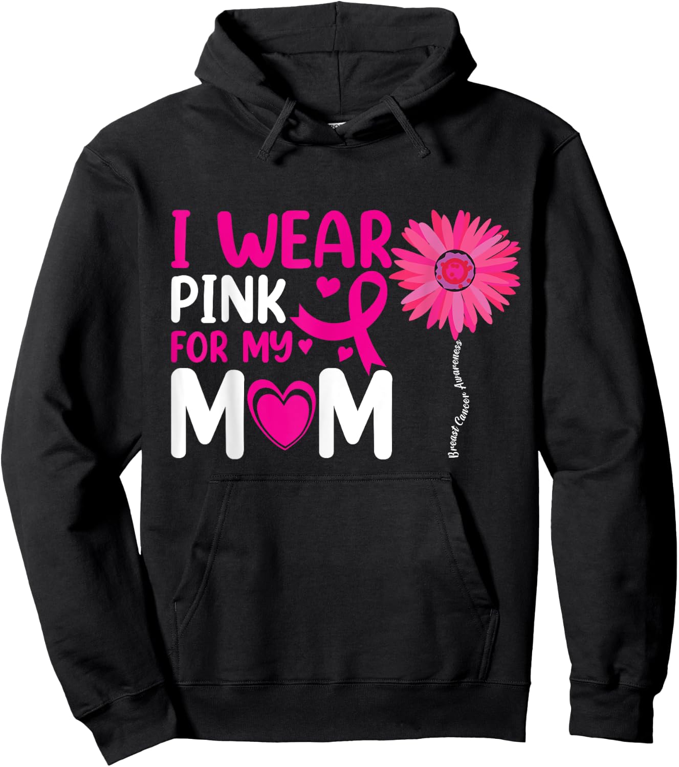 I Wear Pink for My Mom Breast Cancer Awareness Kids Support Hoodie - Hoodie | Black