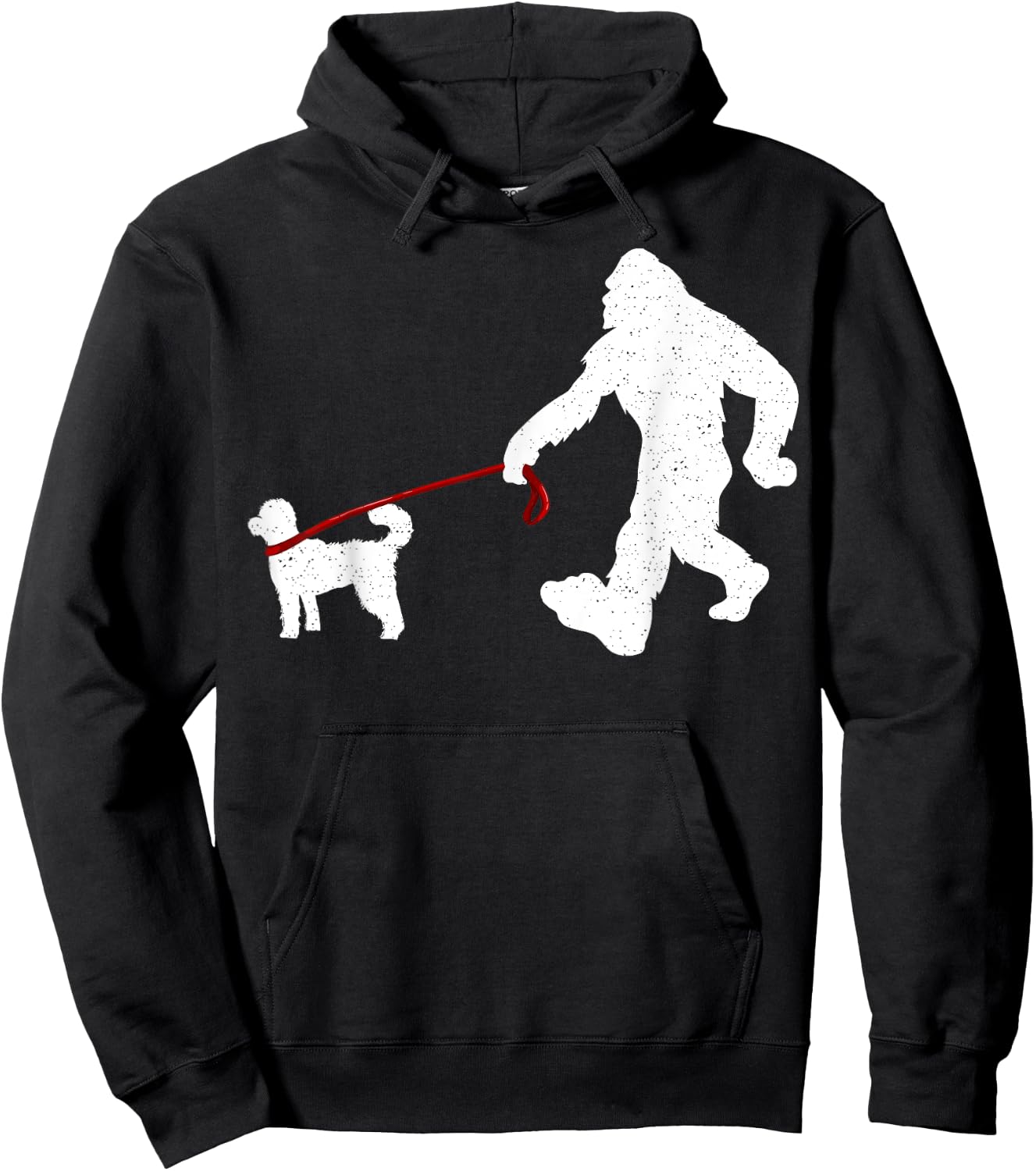 Funny Bigfoot Walking With Poodle Dog Gifts Hoodie - Hoodie | Black