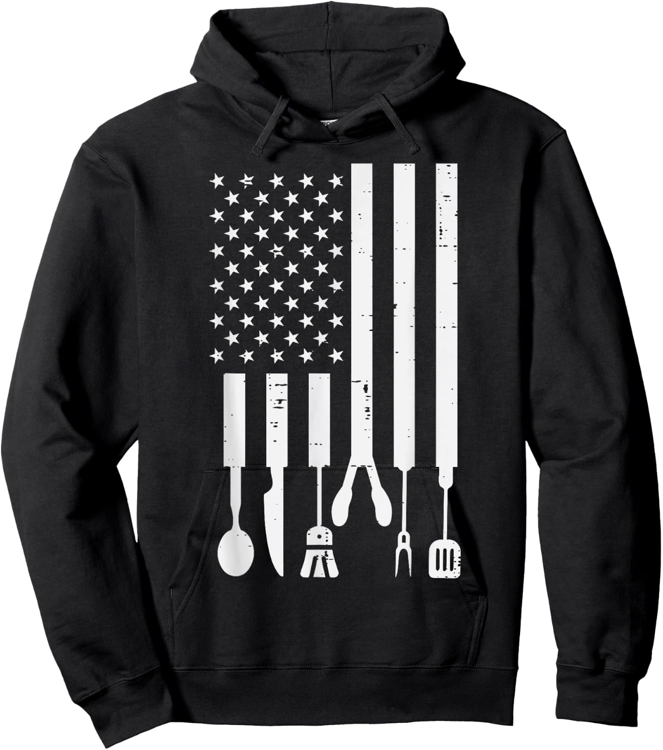 White US Flag Bbq Tools Vintage Grilling Smoking Patriotic Hoodie - Hoodie | Black