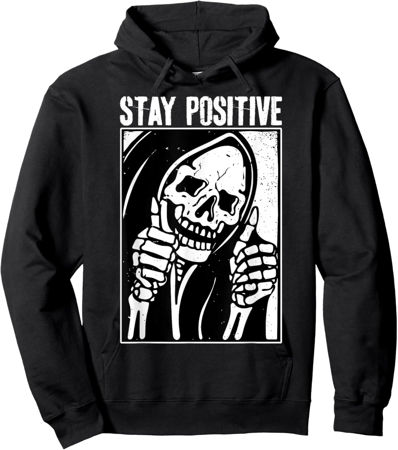 Funny Skull Stay Positive Skeleton Halloween Motivational Hoodie - Hoodie | Black