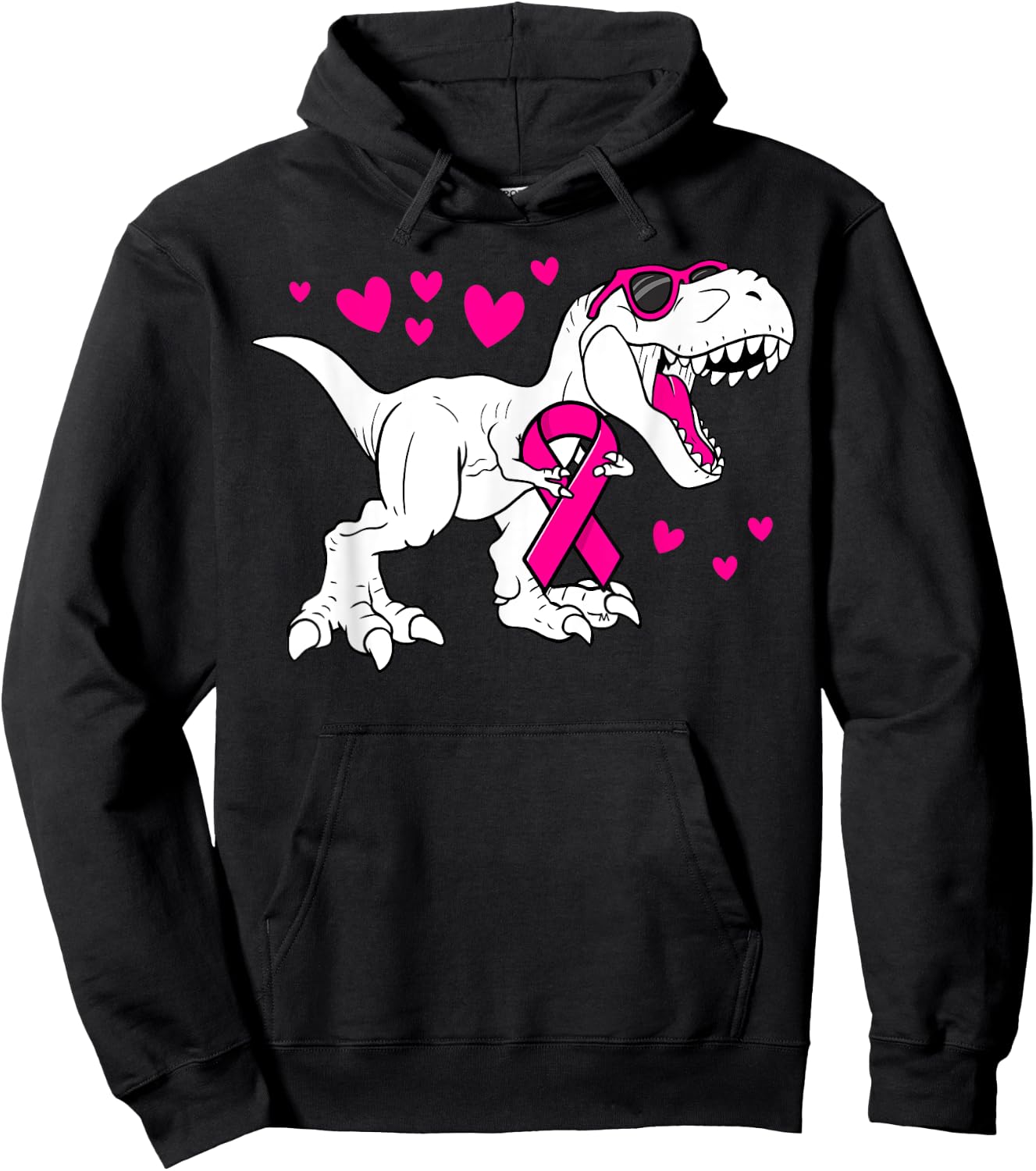 Pink Ribbon T-Rex Kids Breast Cancer Awareness Boys Toddler Hoodie - Hoodie | Black