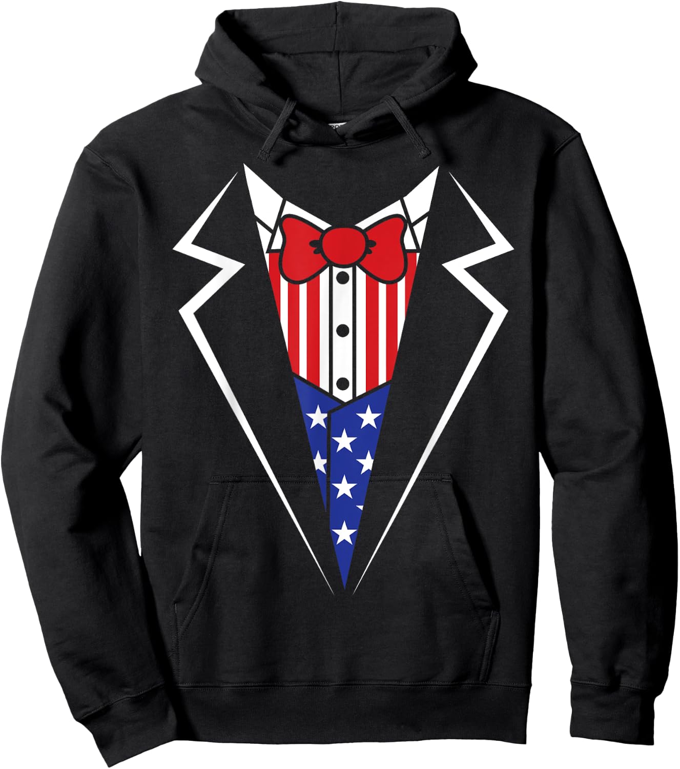 American Flag Tuxedo Bow Tie 4th of July USA Merica Gift Hoodie - Hoodie | Black
