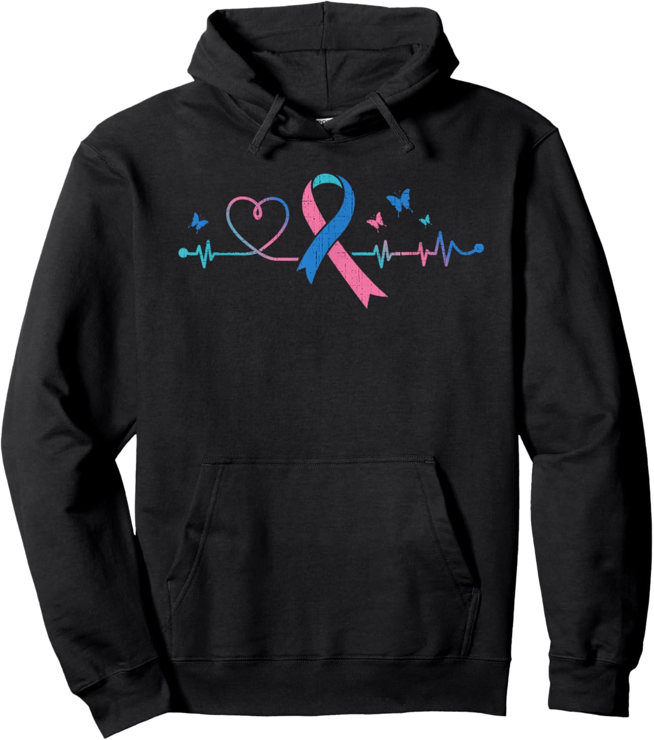Thyroid Cancer Heartbeat Thyroid Cancer Ribbon Awareness Hoodie - Hoodie | Black
