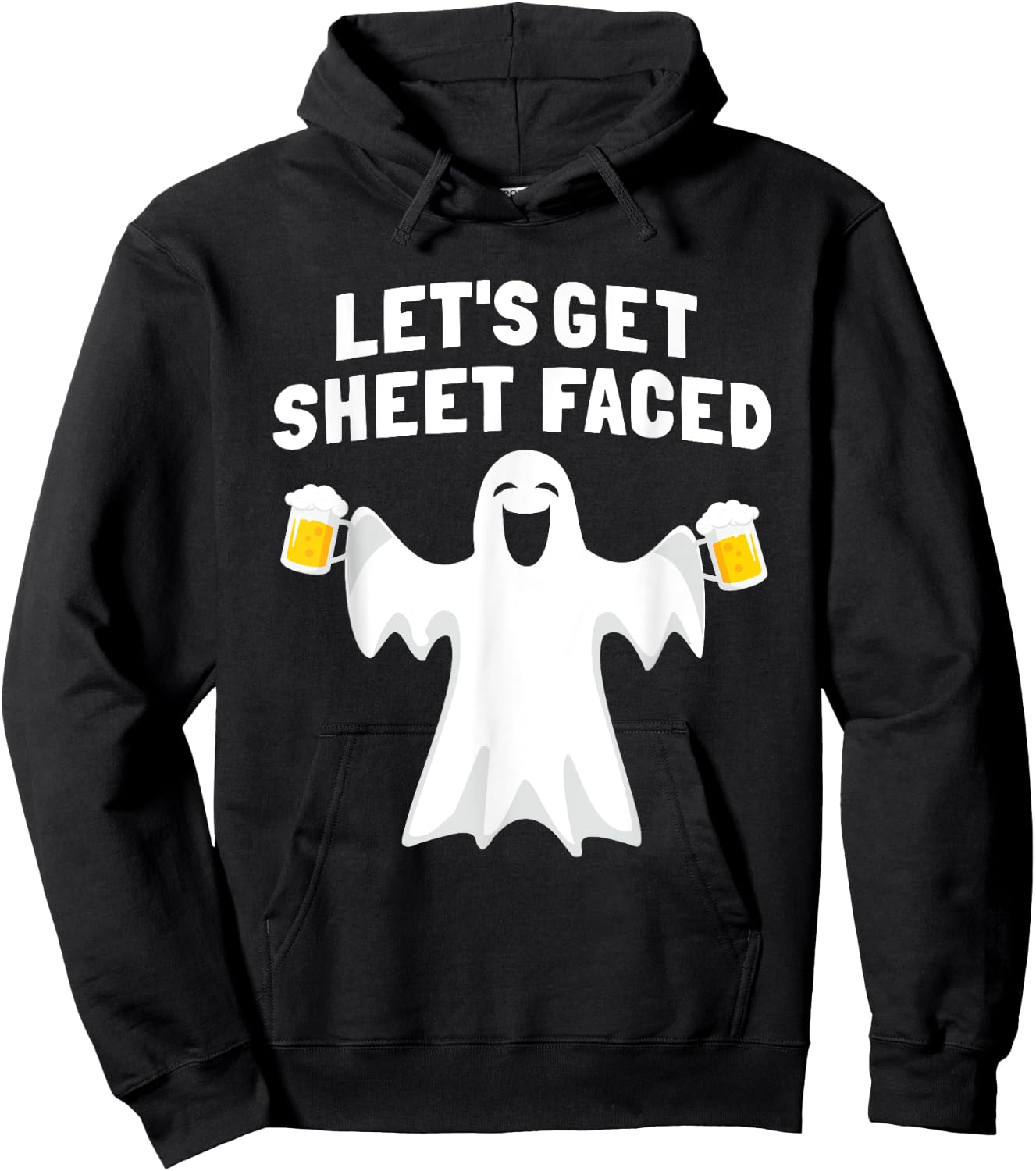 Lets Get Sheet Faced Funny Ghost Halloween Party Drinking Hoodie - Hoodie | Black