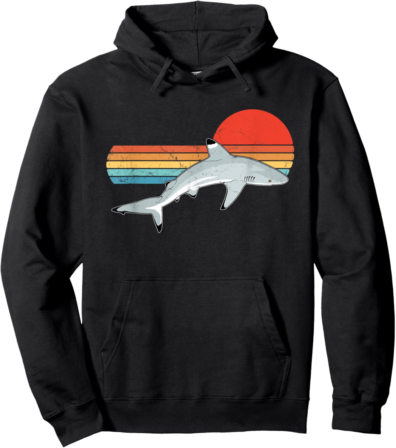 Blacktip Reef Shark Vintage Sunset Hoodie - Hoodie | Black