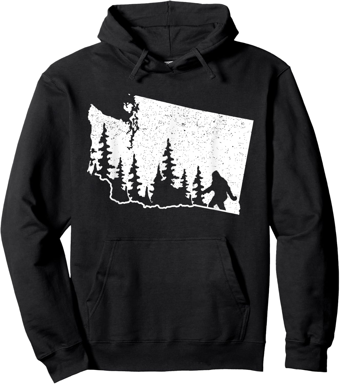 Washington Bigfoot Sasquatch & Trees Silhouette State Pride Hoodie - Hoodie | Black