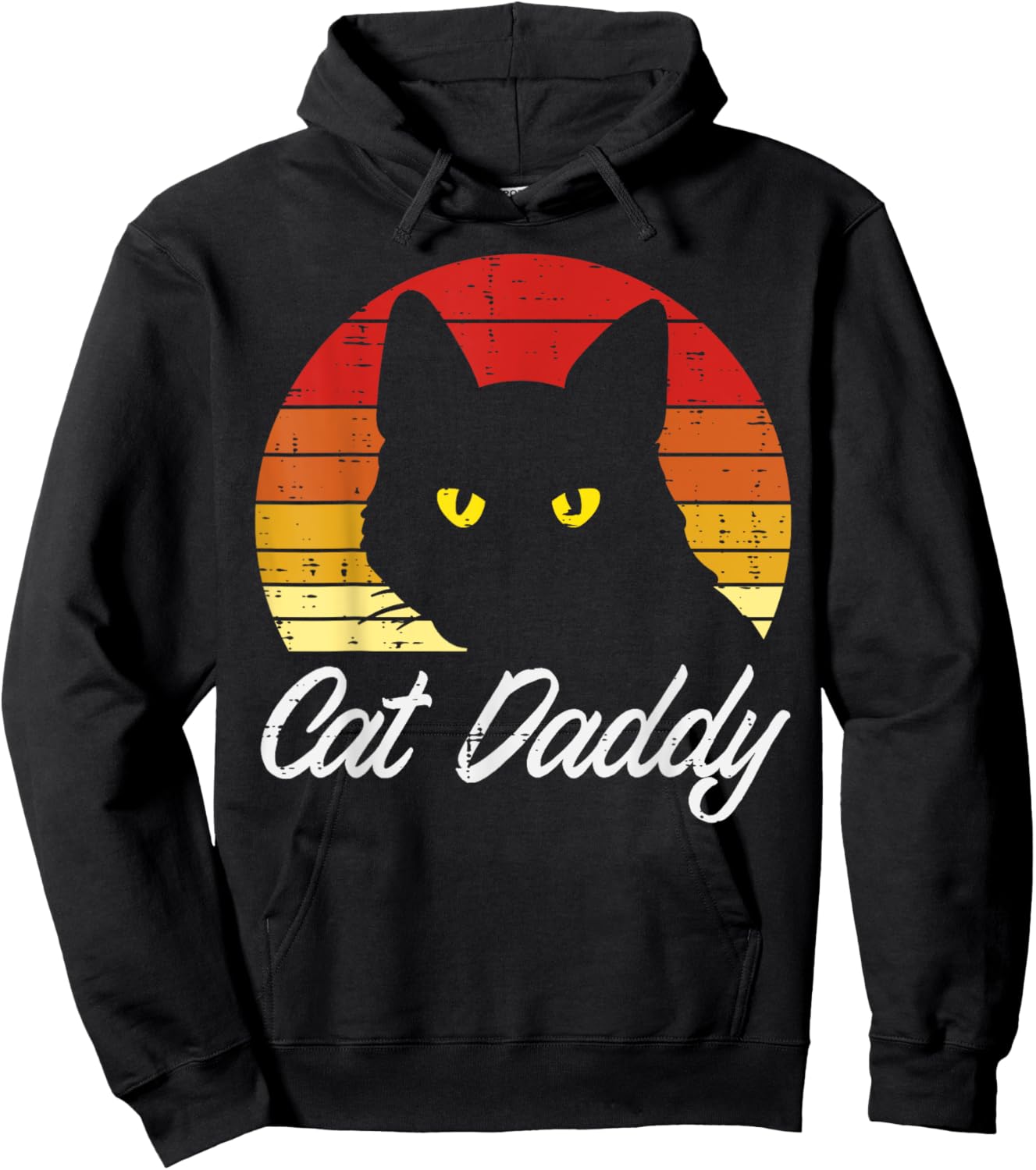 Black Cat Daddy Sunset Retro Feline Animal Pet Dad Men Boys Hoodie - Hoodie | Black