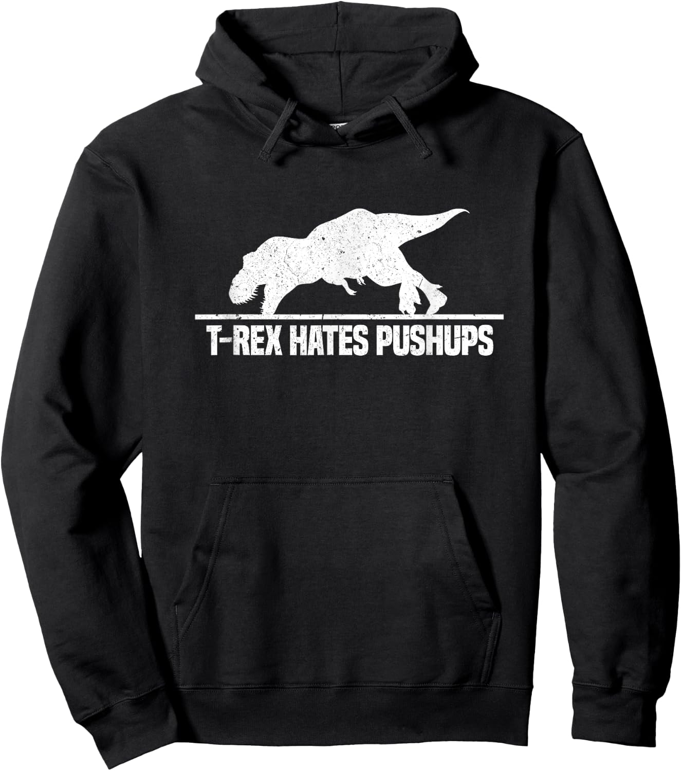 T Rex Hates Pushups Funny Dinosaur Workout Gym Vintage Hoodie - Hoodie | Black