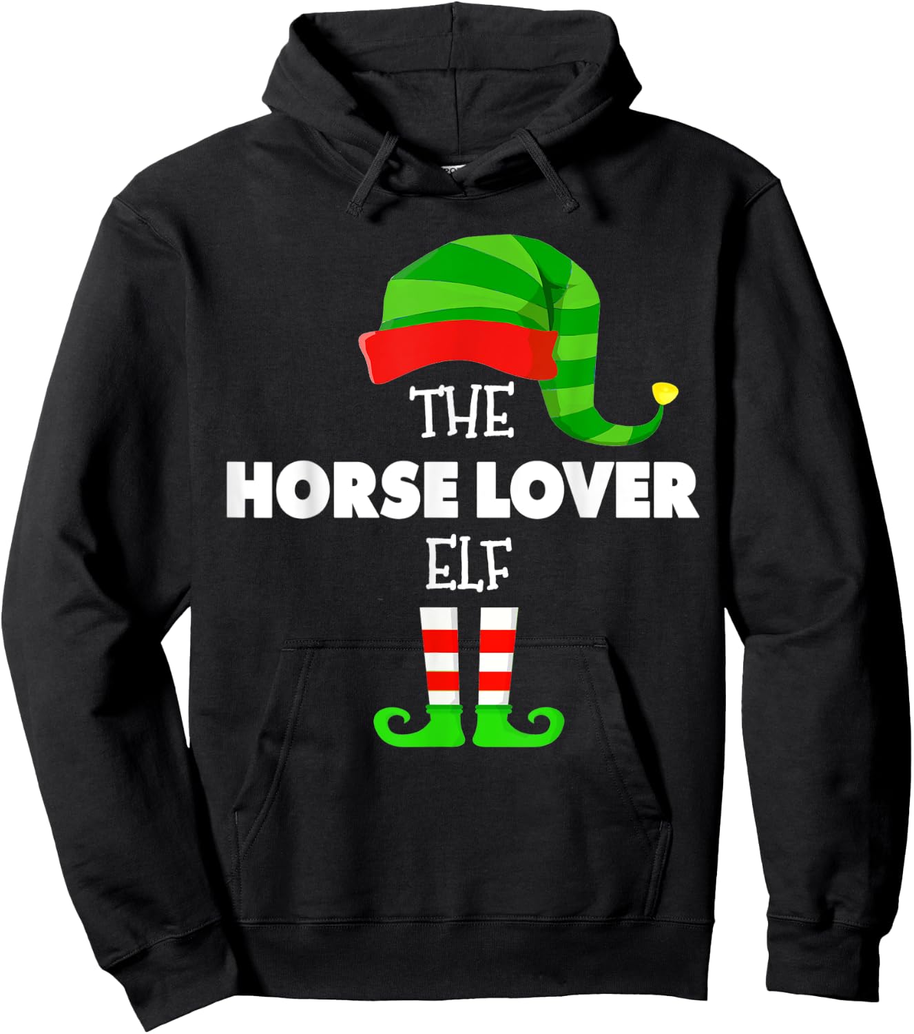 The HORSE LOVER ELF Group Matching Family Christmas PJS Hoodie - Hoodie | Black