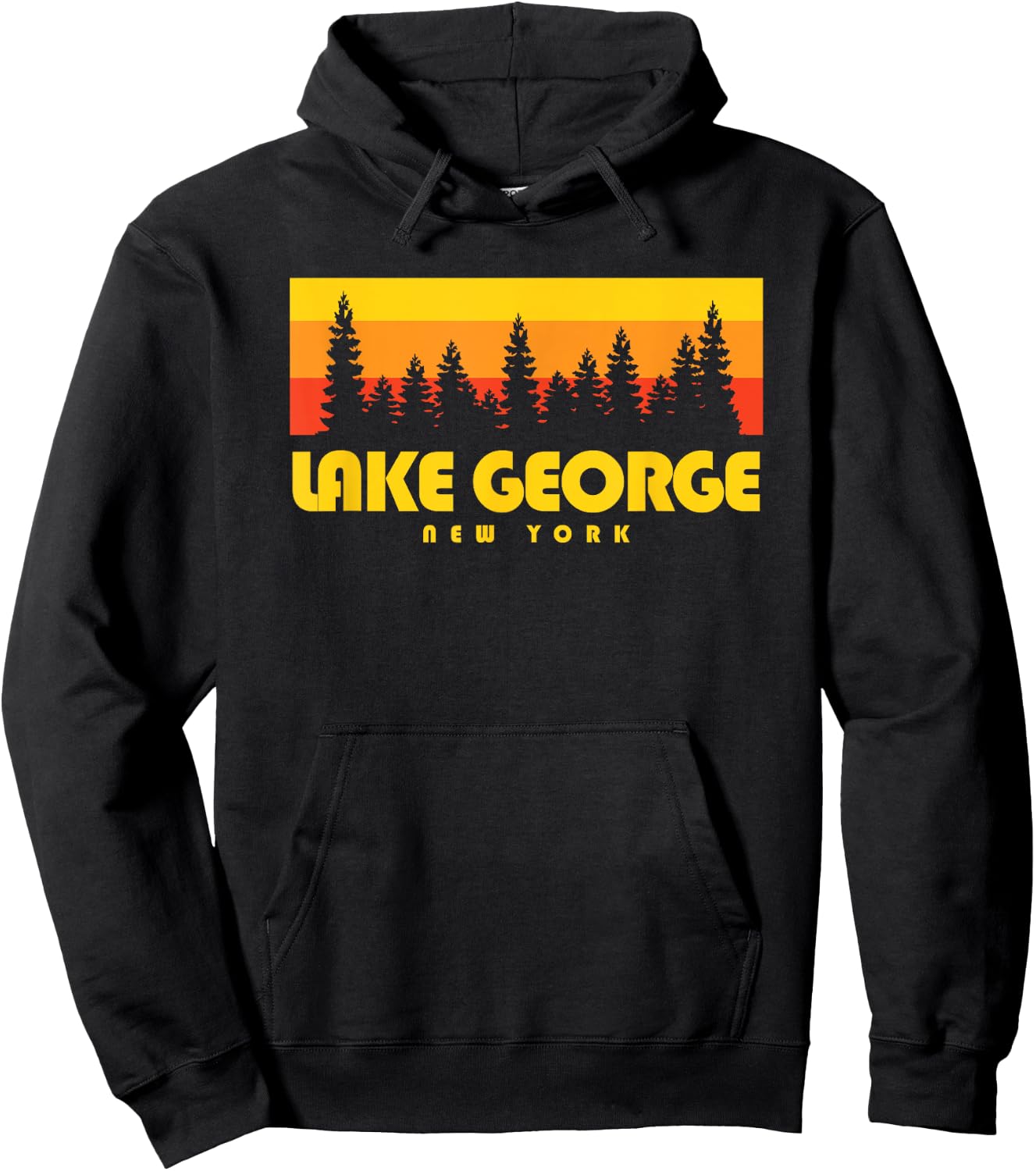 Lake George NY Shirt - Retro Trees Lake George Hoodie - Hoodie | Black