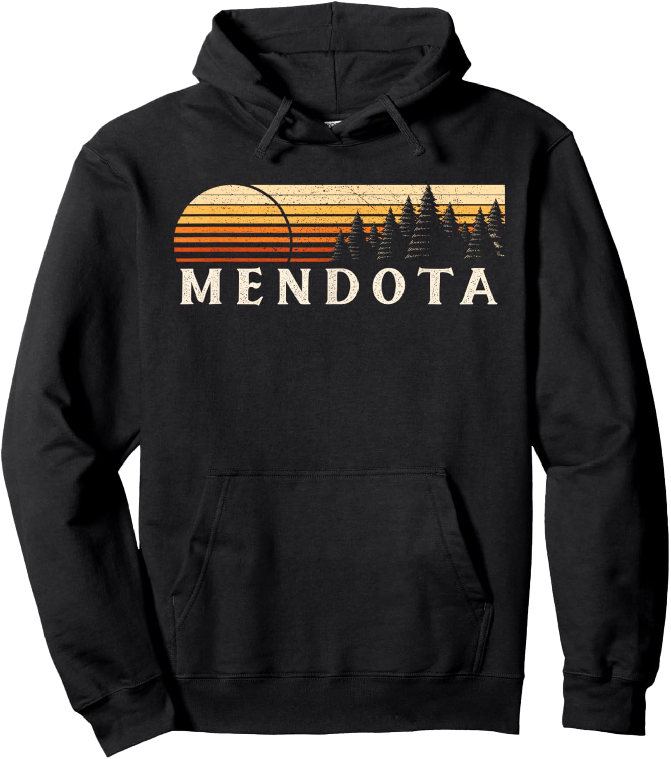 Mendota, VA Vintage Evergreen Sunset Eighties Retro Hoodie - Hoodie | Black