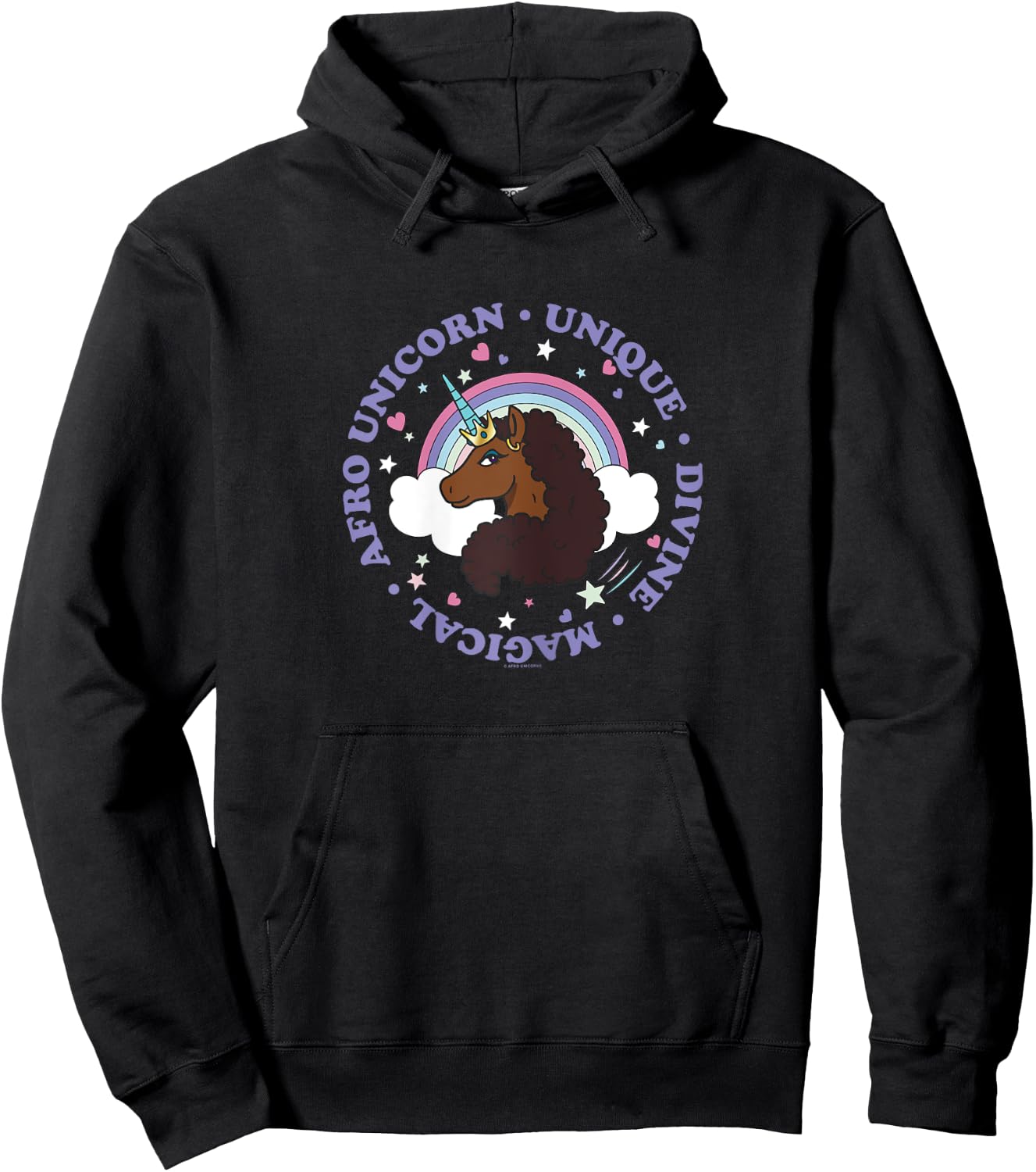 Afro Unicorn Unique Divine Magical Unique Cute Portrait Hoodie - Hoodie | Black