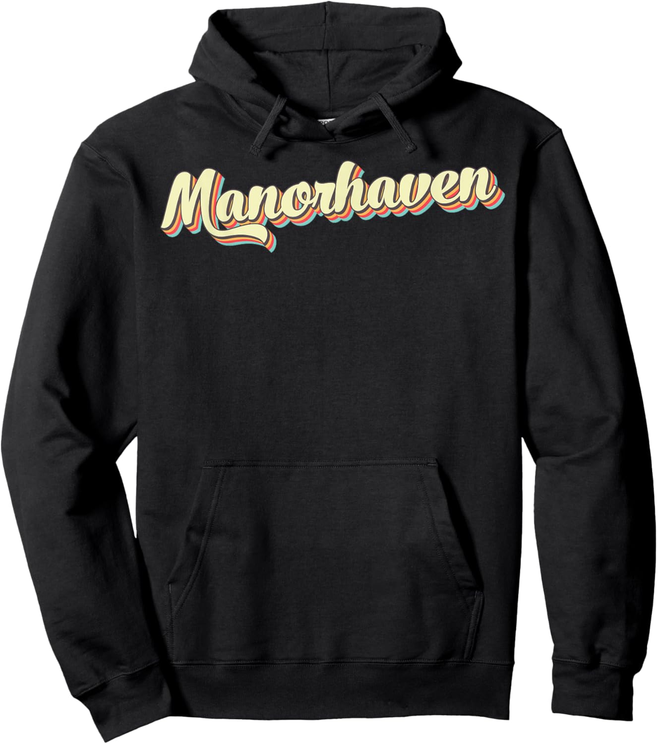 Manorhaven Retro Art Baseball Font Vintage Hoodie - Hoodie | Black