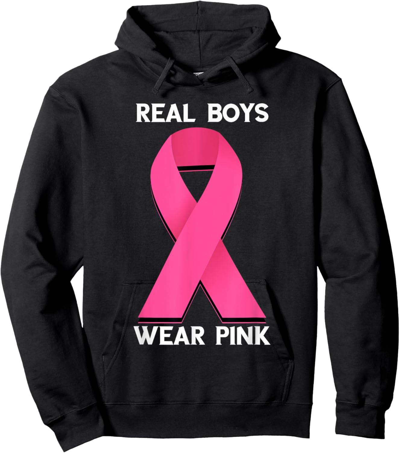 Real Boys Wear Pink Breast Cancer Awareness Pink Ribbon Hoodie - Hoodie | Black