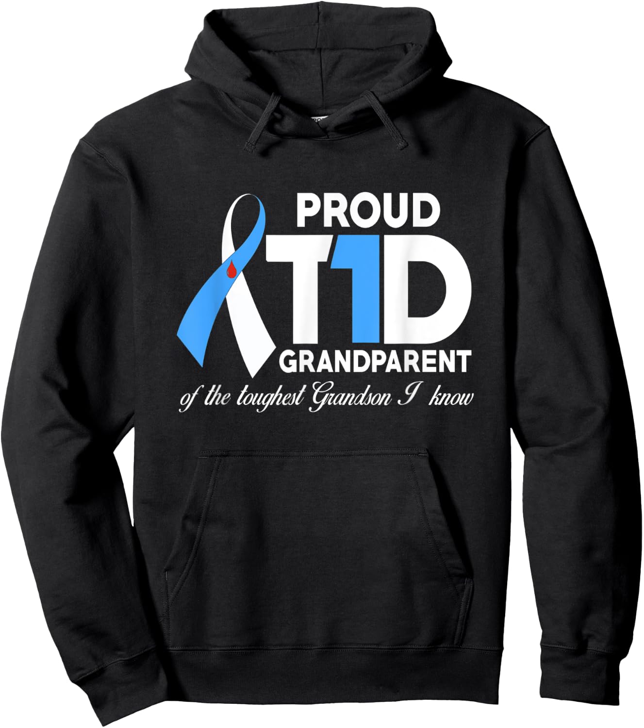 Proud T1D Grandparent Of Grandson Diabetes Awareness Gift Hoodie - Hoodie | Black