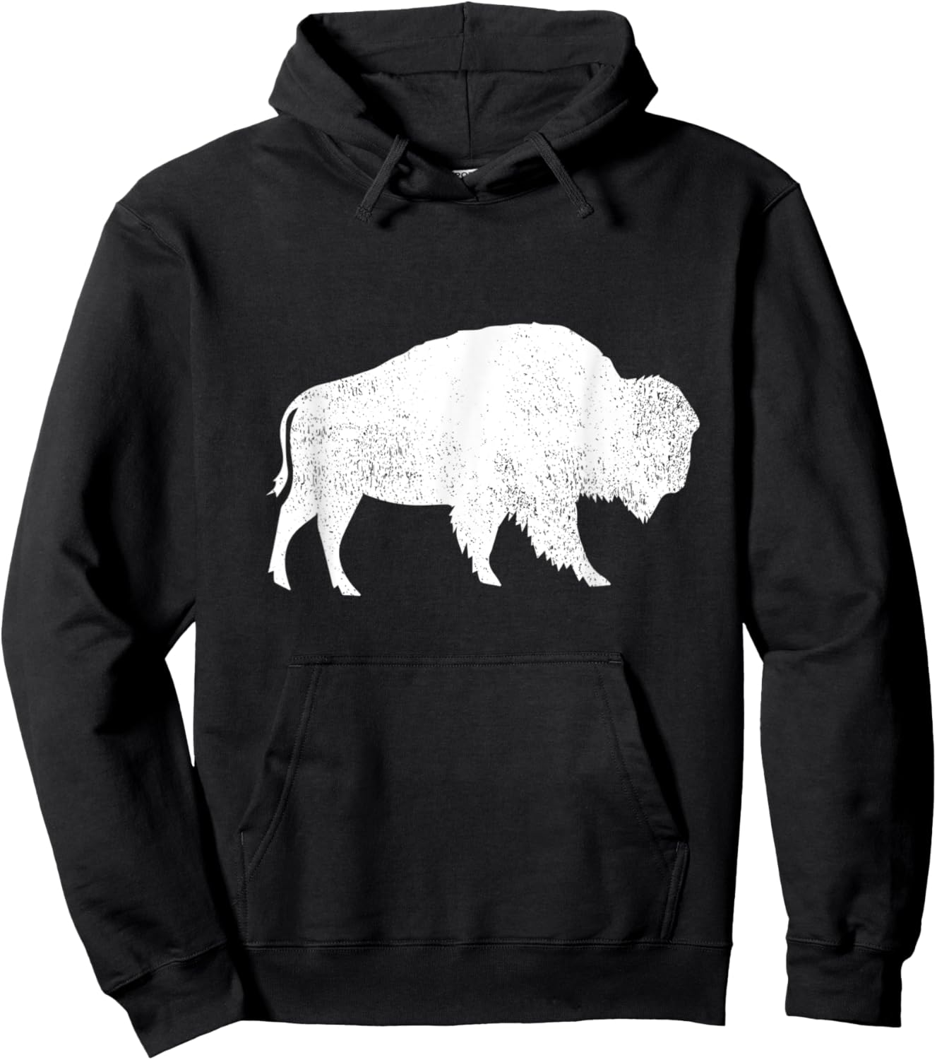 Distressed Bison Silhouette Buffalo Lover Animal Hoodie - Hoodie | Black