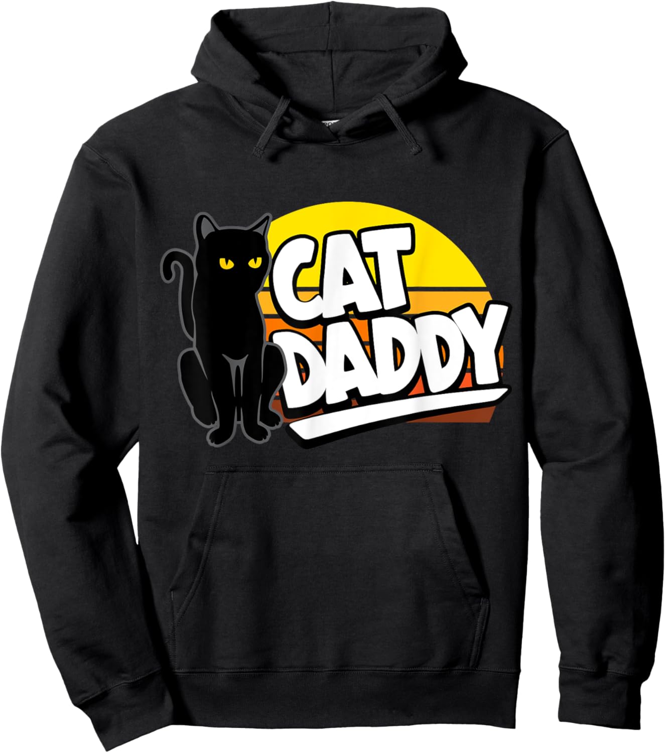 Cat Daddy Retro Sunset Cat Dad Black Cat Yellow Eyes Hoodie - Hoodie | Black