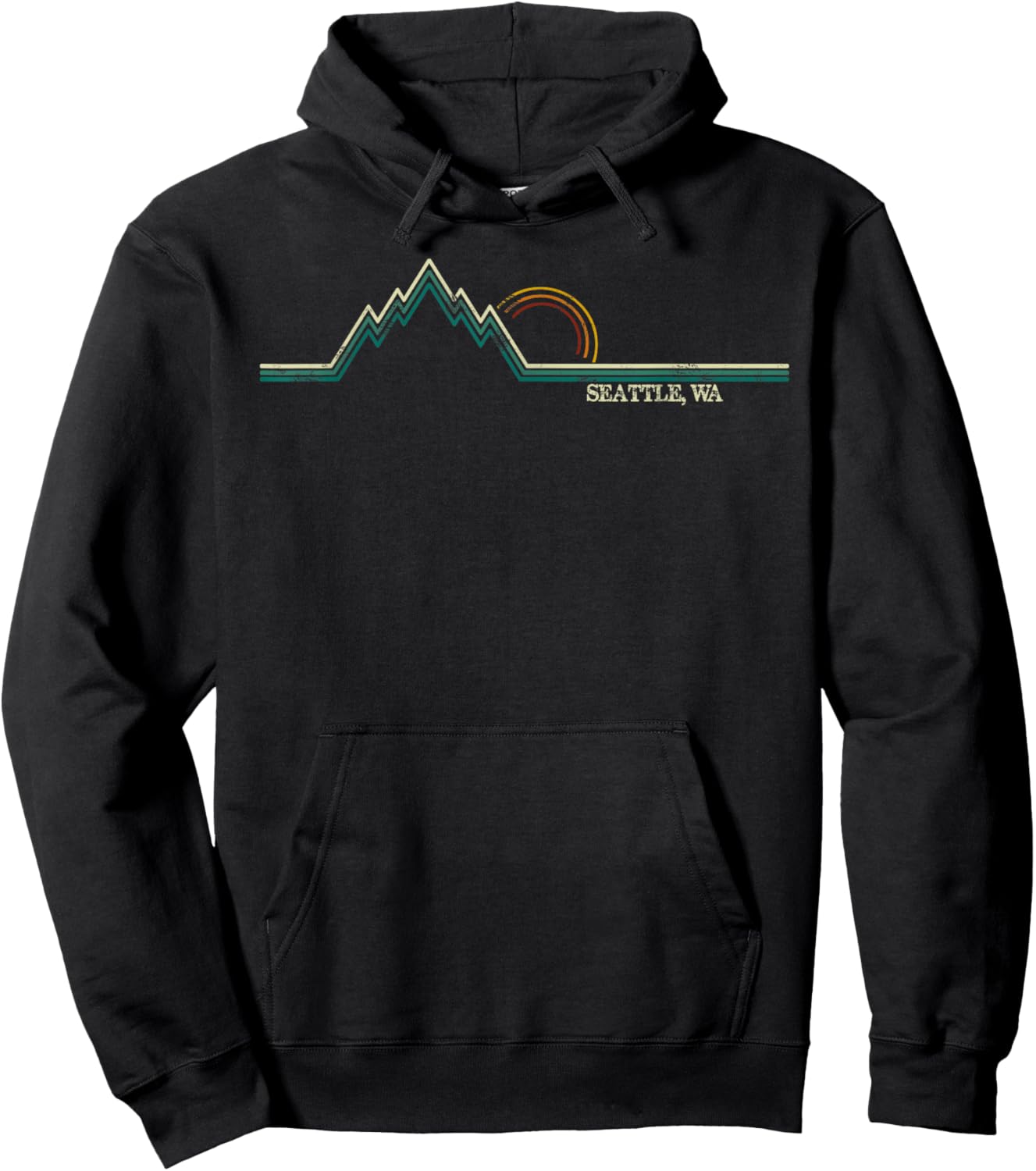Retro Mountains Seattle, Washington Summer Hiking Hoodie - Hoodie | Black