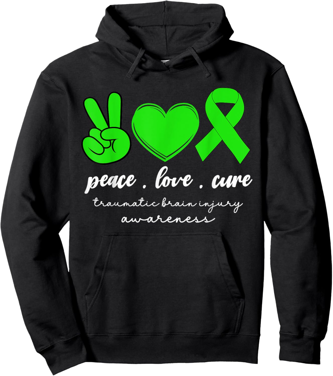 Peace Love Cure Traumatic Brain Injury Women TBI Awareness Hoodie - Hoodie | Black