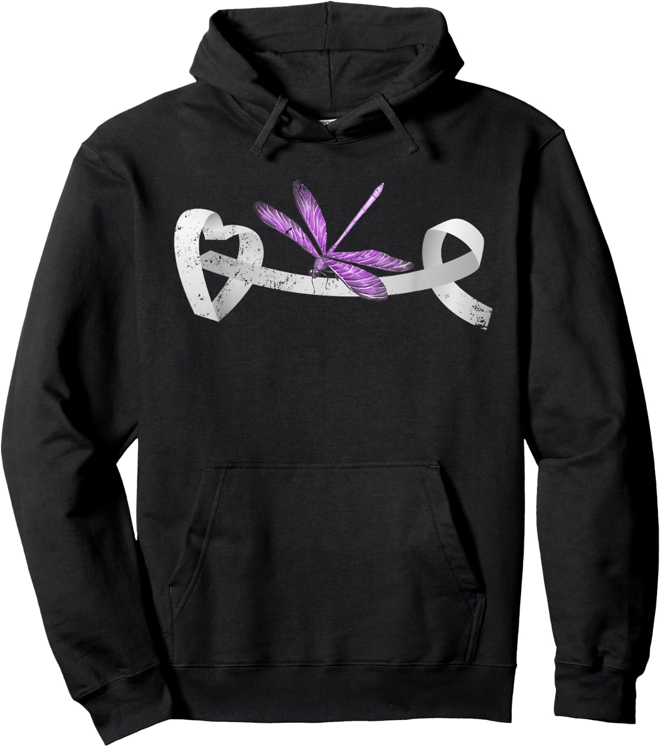 Dragonfly White Ribbon Lung Cancer Survivor Gift Lung Cancer Hoodie - Hoodie | Black