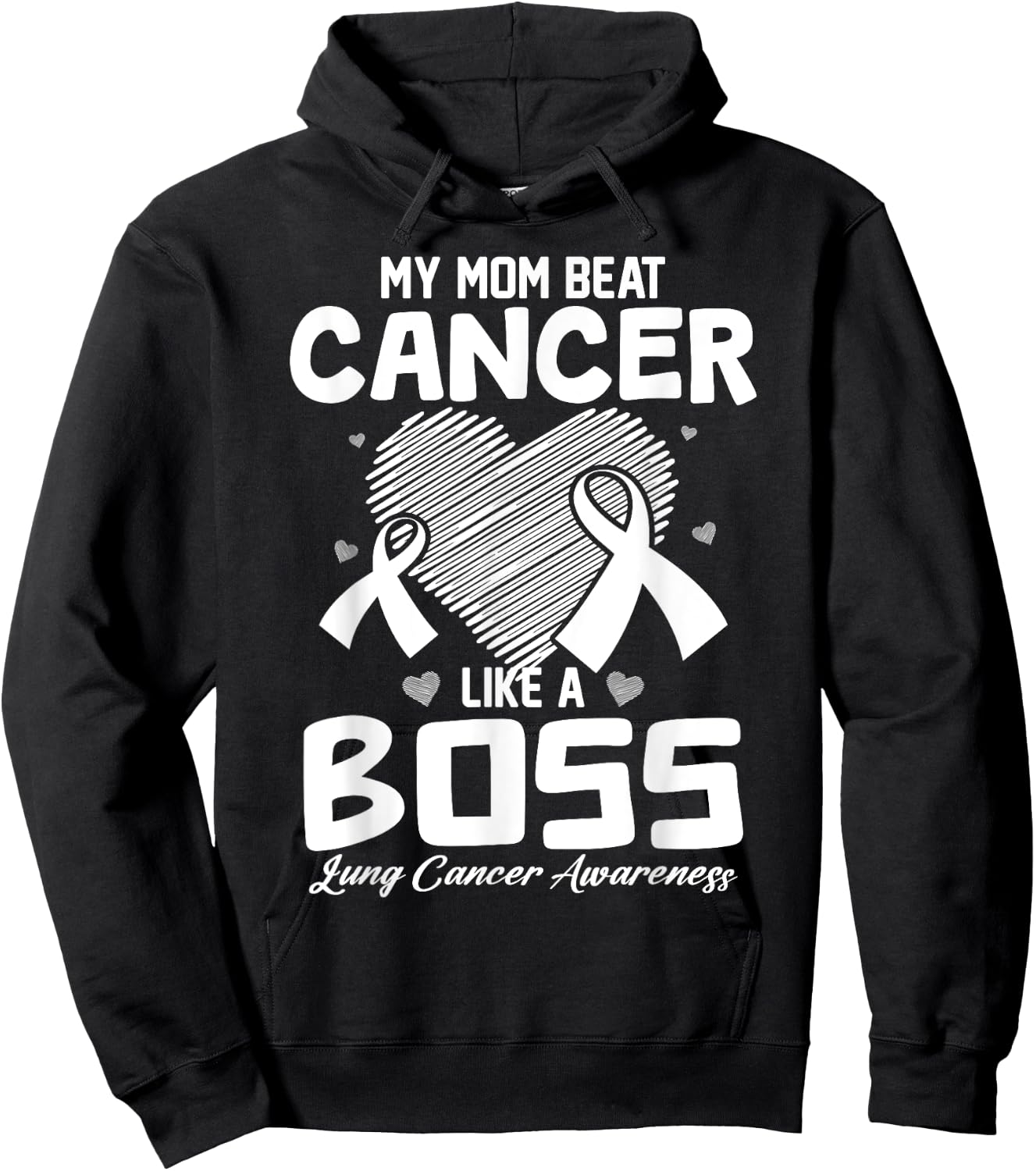 My Mom Beat Breast Cancer Like A Boss Lung Cancer Awareness Hoodie - Hoodie | Black
