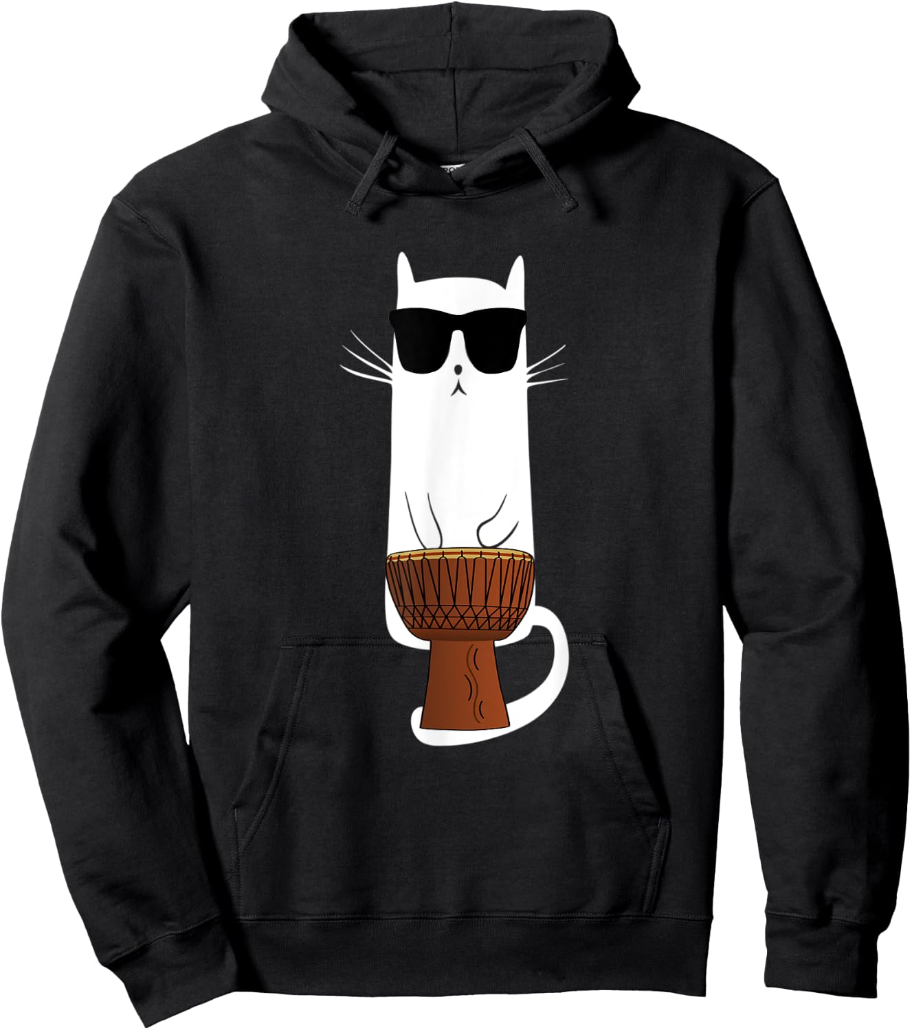 Funny Cat Wearing Sunglasses Playing Bongo's Women Kids Hoodie - Hoodie | Black