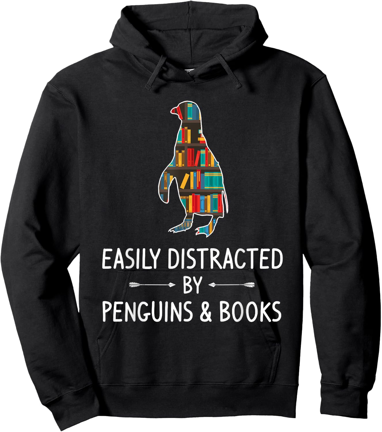 Easily Distracted By Penguins & Books Lover Gift Bird Animal Hoodie - Hoodie | Black
