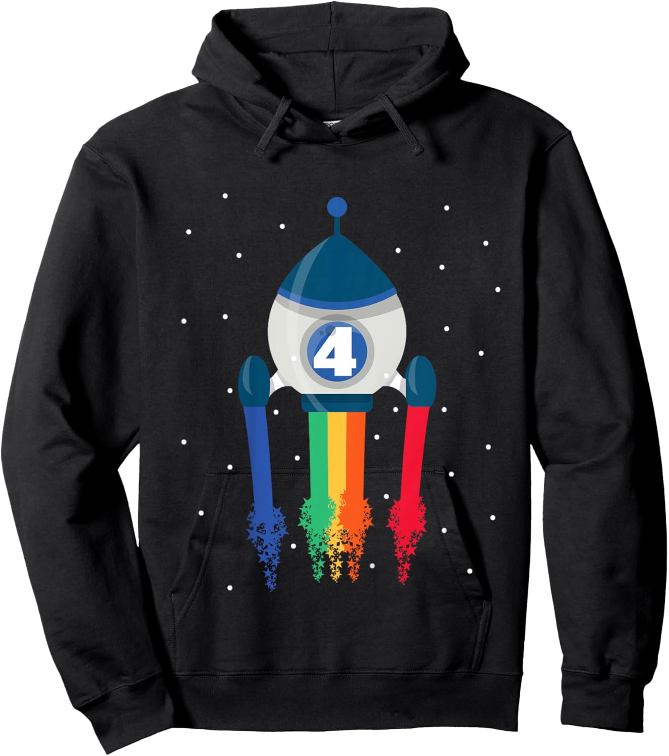 Kids I'm 4 Rainbow Space Rocket 4th Children's Son Birthday Party Hoodie - Hoodie | Black
