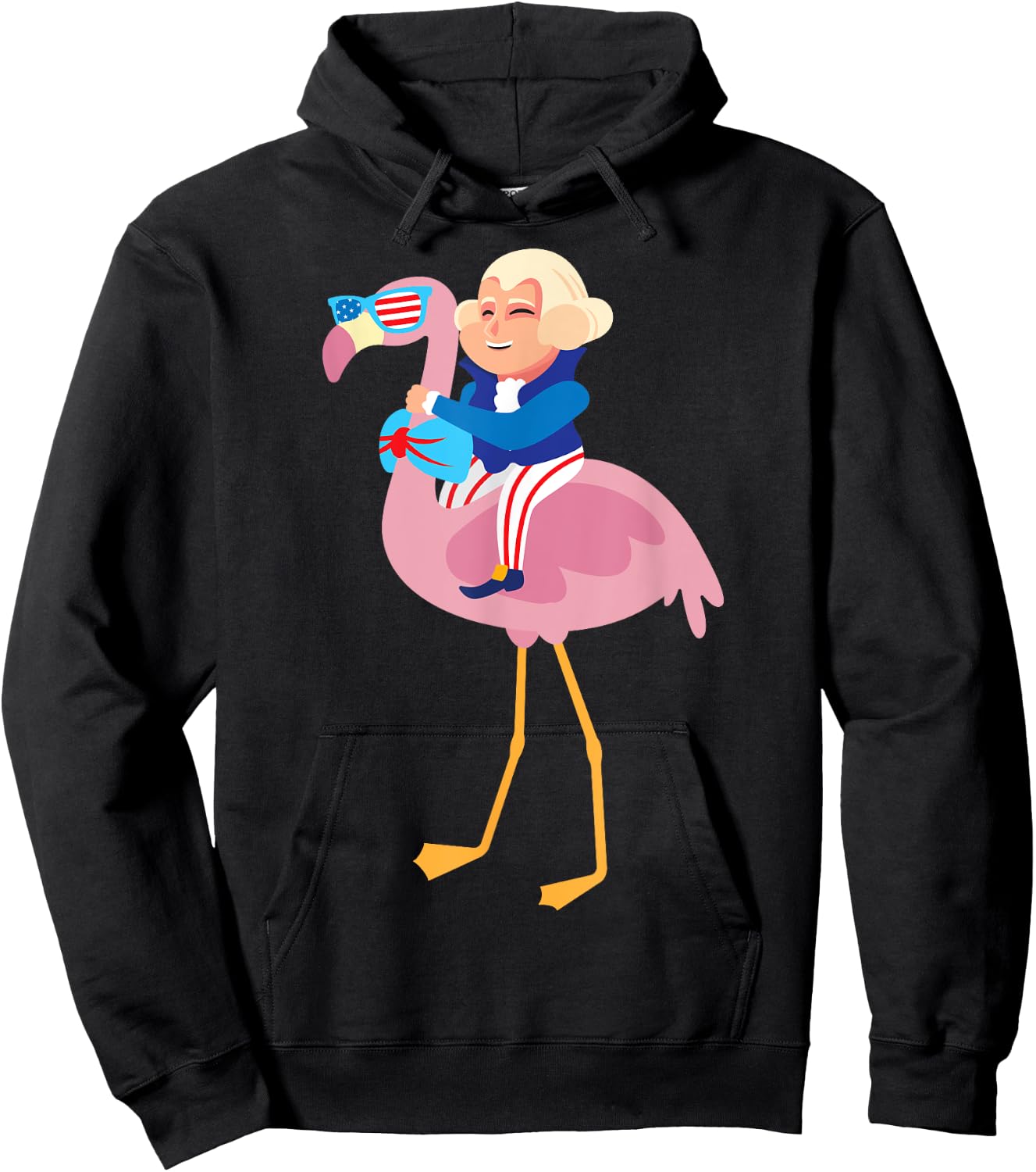 George Washington Flamingo 4th Of July American Flag Gift Hoodie - Hoodie | Black