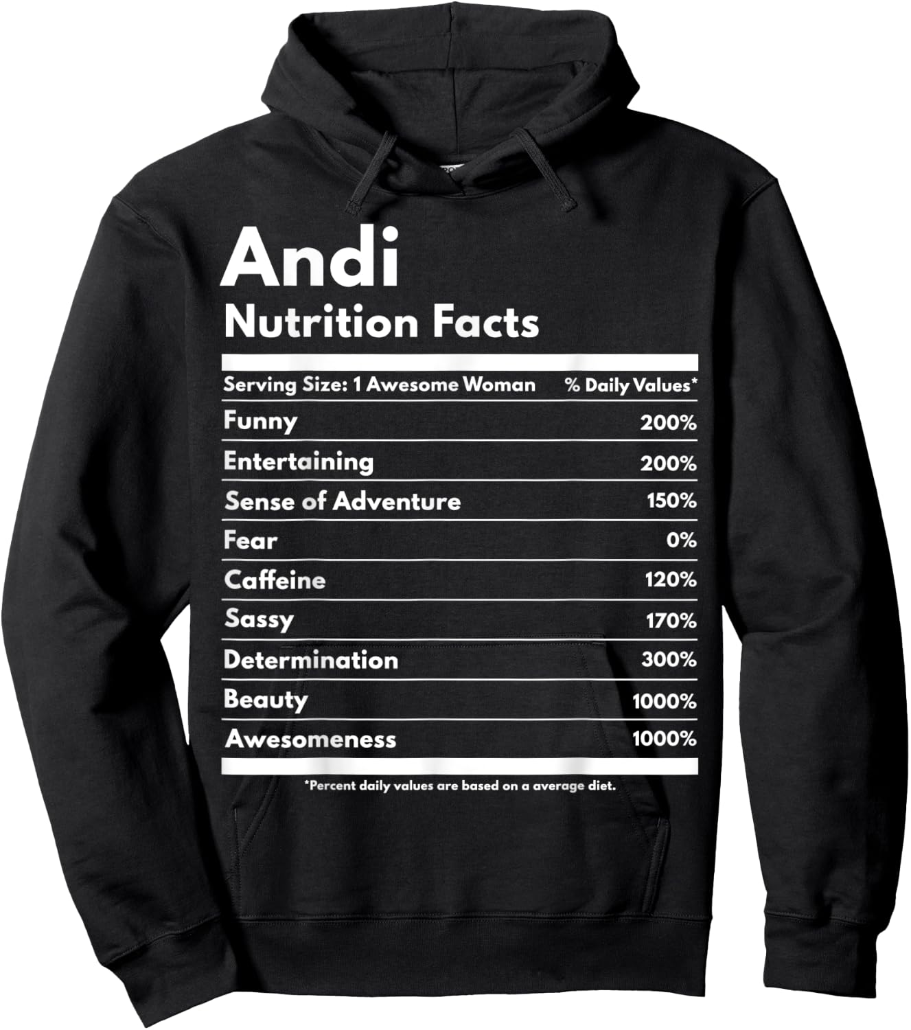 Andi Nutrition Facts Gift Funny Personalized Name Andi Hoodie - Hoodie | Black