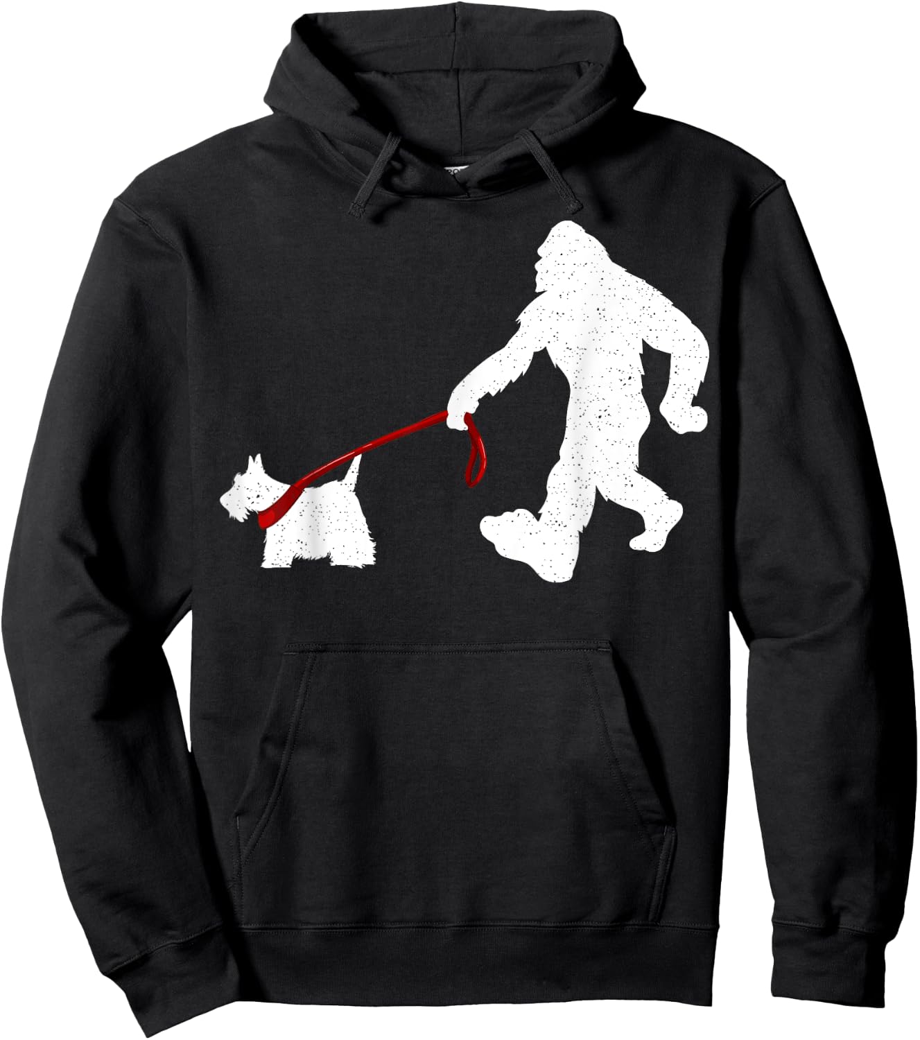 Funny Bigfoot Walking With Scottish Terrier Dog Gifts Women Girls Kids Hoodie - Hoodie | Black
