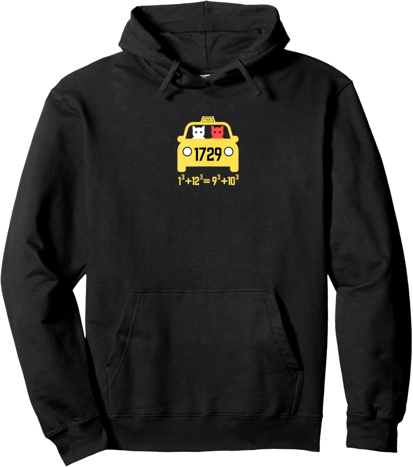 bprp Math Merch Blackpenredpen Taxi Cat, Ramanujan Taxi Cab Number 1729 -Adults , Small, Black, Short Sleeve, Classic Fit Hoodie - Hoodie | Black