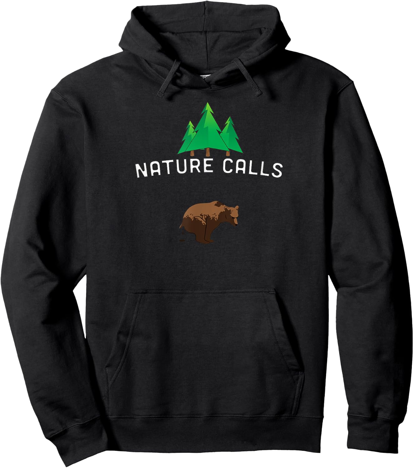 Nature Calls with a pooping bear, funny elk hunting fishing Hoodie - Hoodie | Black