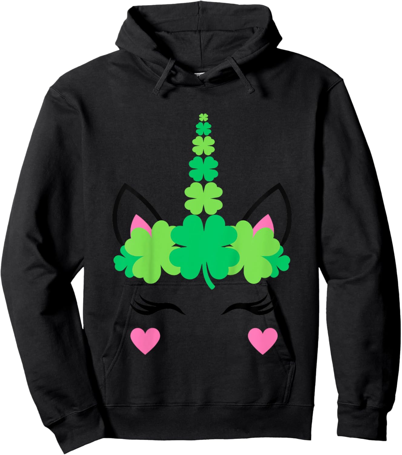 Kids Girls St Patricks Day Unicorn Toddler Irish Shamrock Clover Hoodie - Hoodie | Black