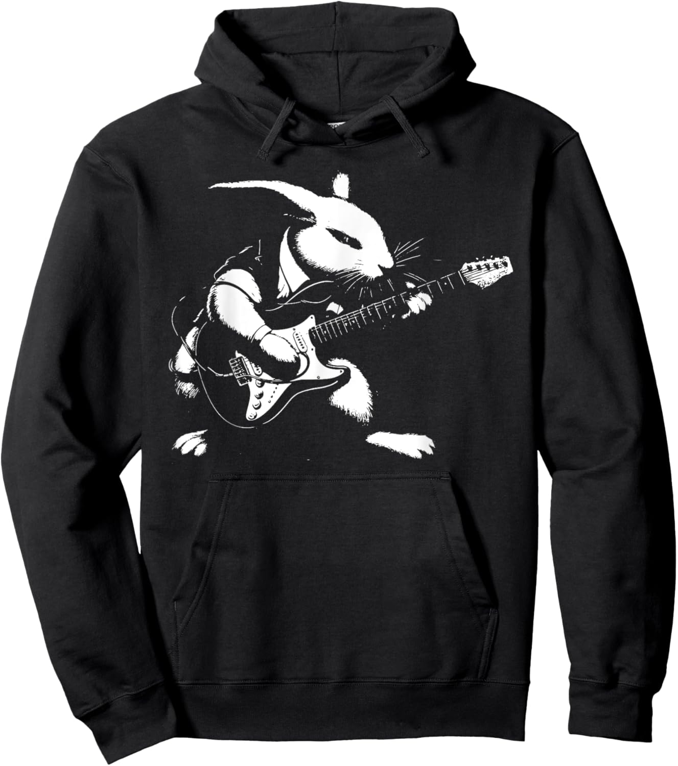 Rabbit Playing Bass Guitar Shirt Men Animal Playing Guitar Hoodie - Hoodie | Black