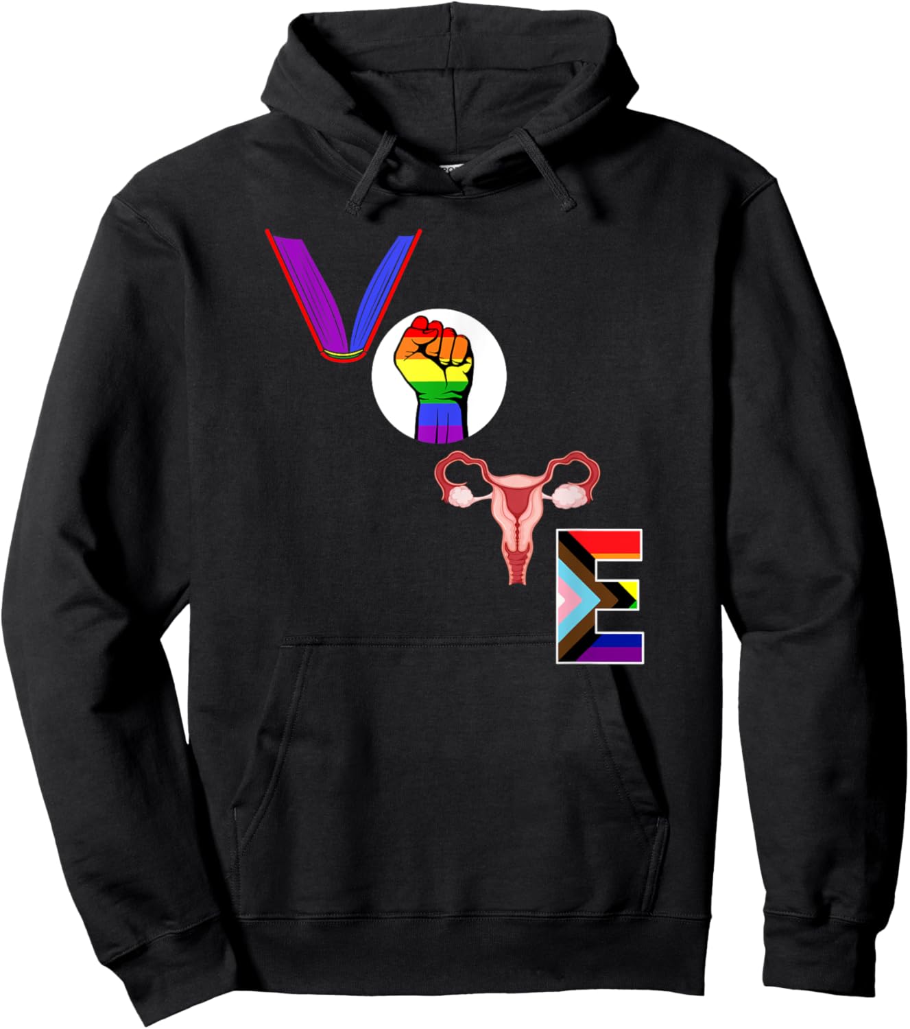 Vote - Books - Fist - Ovaries - LGTBQ - Rainbow Hoodie - Hoodie | Black