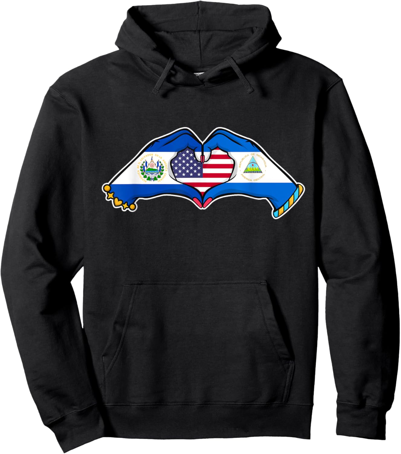 Heart hands El Salvador, Nicaragua and the US. Hoodie - Hoodie | Black
