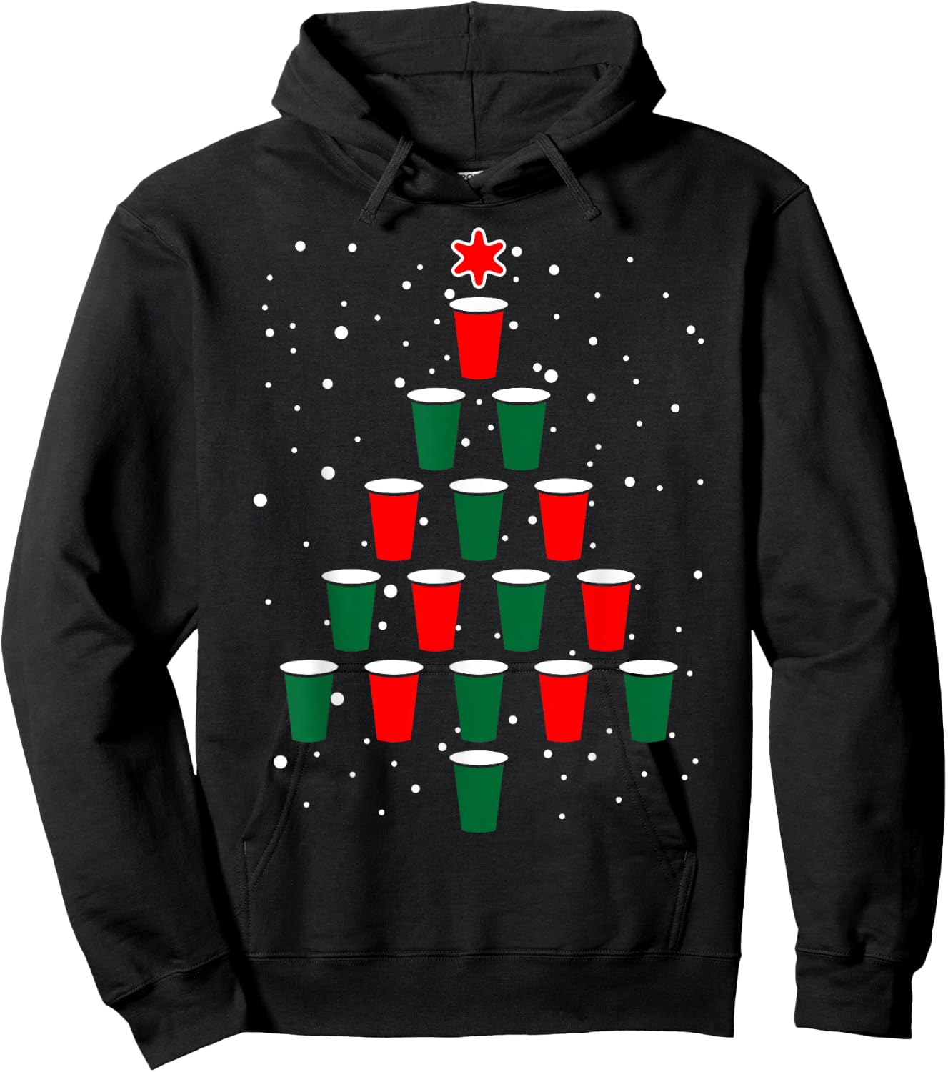 Fitintheflow -Adults Beer Pong Christmas Tree , Black, 3X-Large, Short Sleeve, , Classic Fit, Cotton 80% Polyester 20% Hoodie - Hoodie | Black