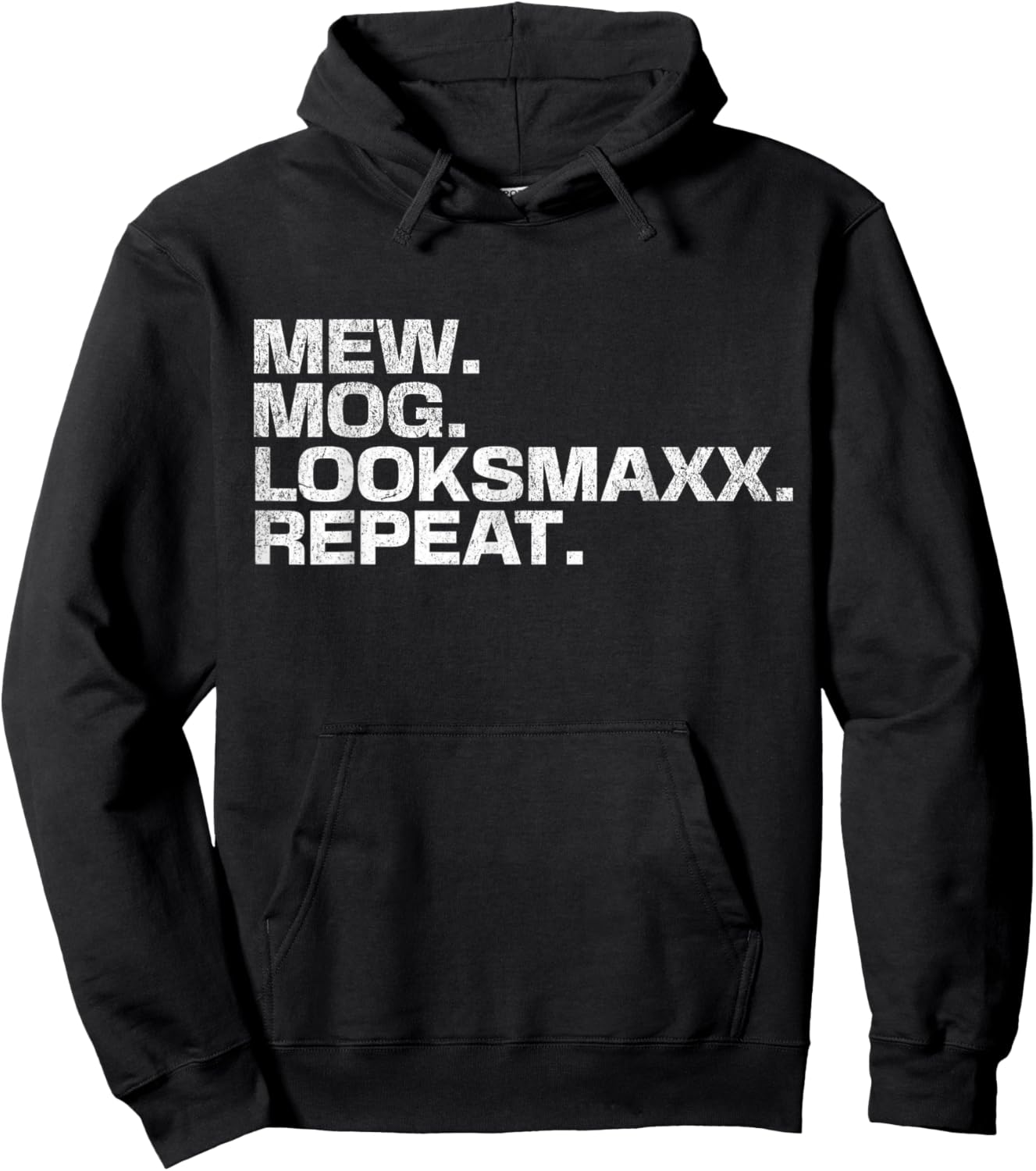 Stupid Funny Saying Meme Mew Mog LooksMaxx Repeat Hoodie - Hoodie | Black