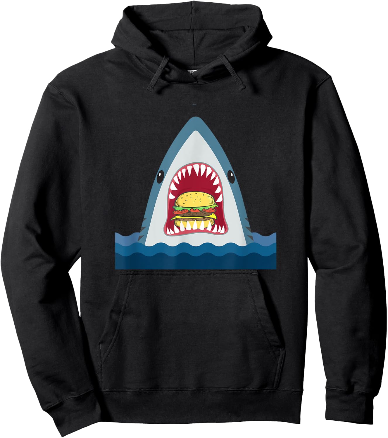Shark Shirt - Shark Eating Burger Food Lover Gift Hoodie - Hoodie | Black