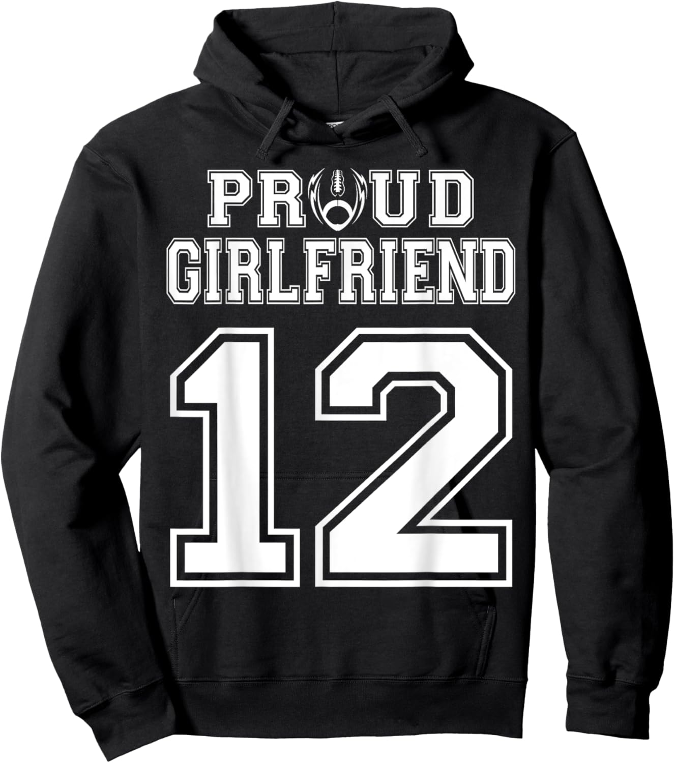 Custom Proud Football Girlfriend Number 12 Personalized Hoodie - Hoodie | Black