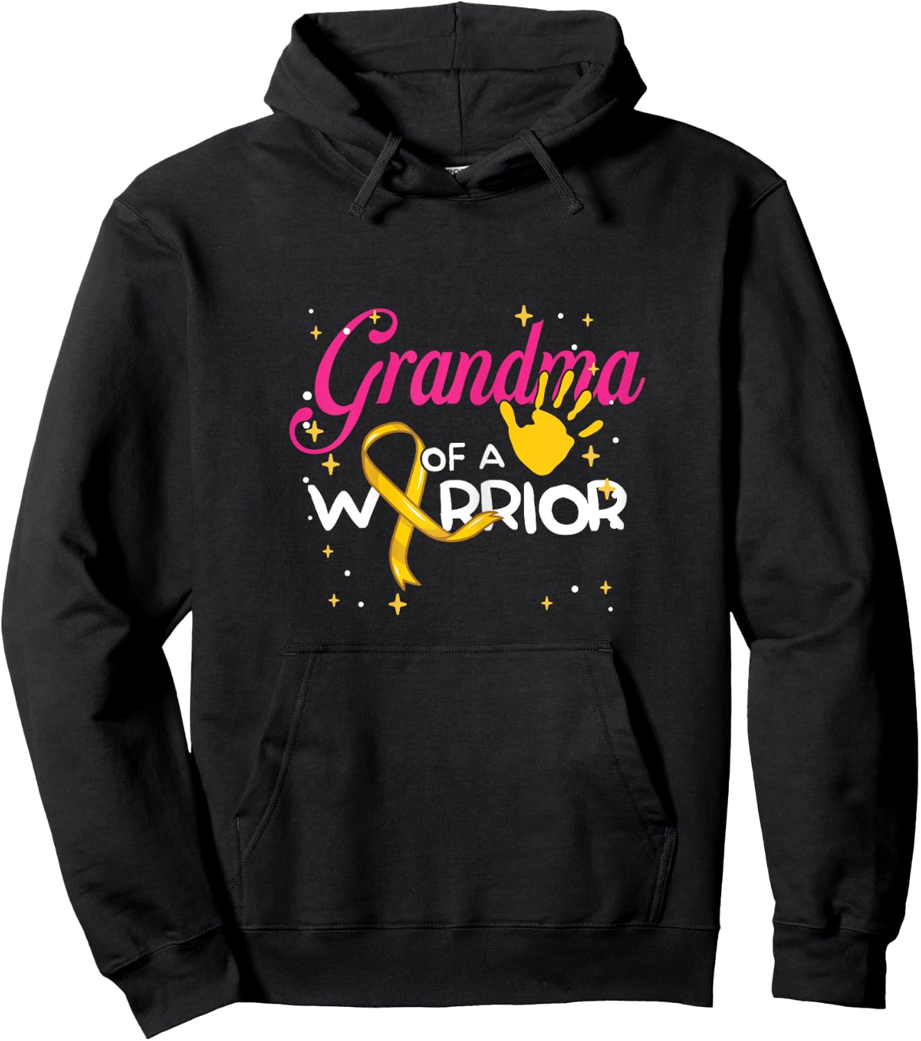 Grandma Of A Warrior | Yellow Ribbon | Childhood Cancer Hoodie - Hoodie | Black
