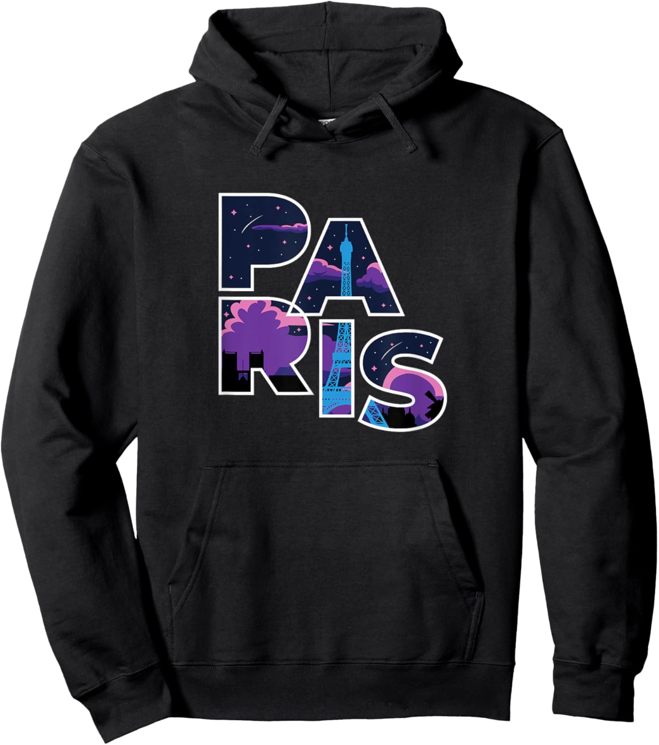 Paris Starry Sky – France Eiffel Tower Word Art Hoodie - Hoodie | Black