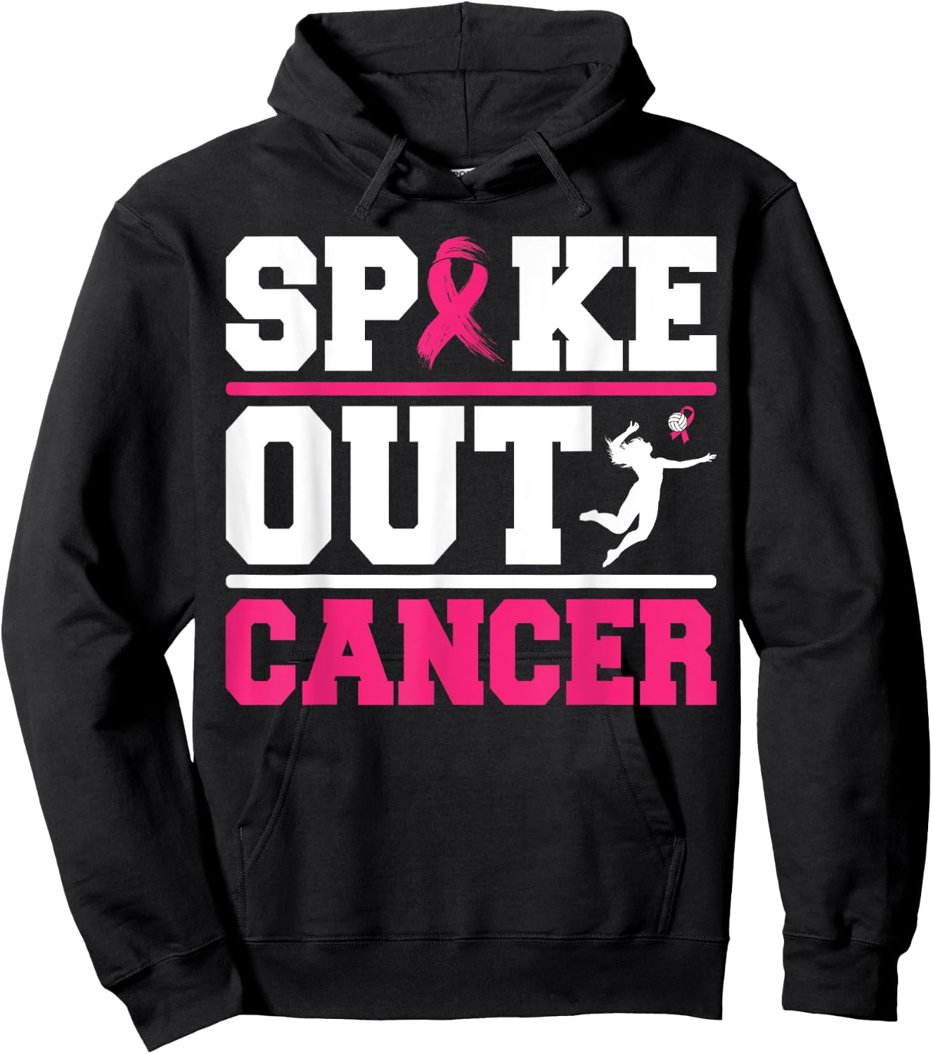 Spike Out Cancer Volleyball Player Breast Cancer Awareness Hoodie - Hoodie | Black