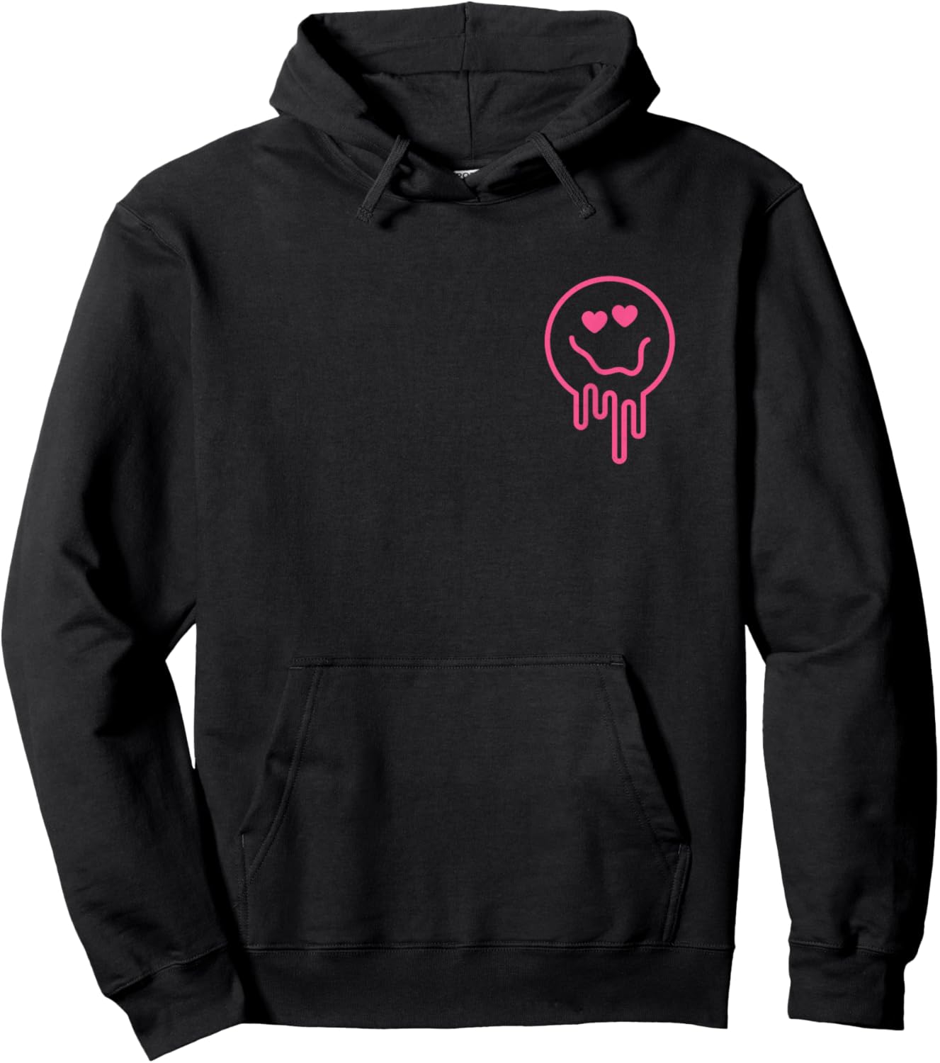Melting Pink Heart Eyes Smile Face Melted Retro Happy Face Hoodie - Hoodie | Black