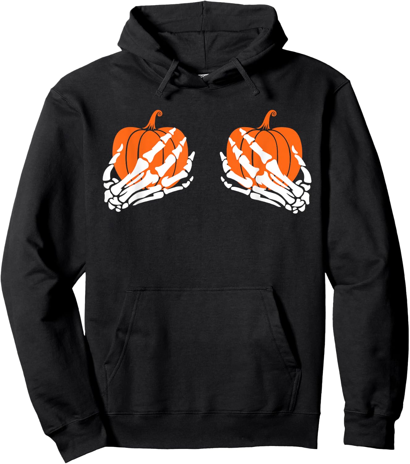 Halloween Skeleton Hand On Pumpkin Boob, Lazy Costume Hoodie - Hoodie | Black