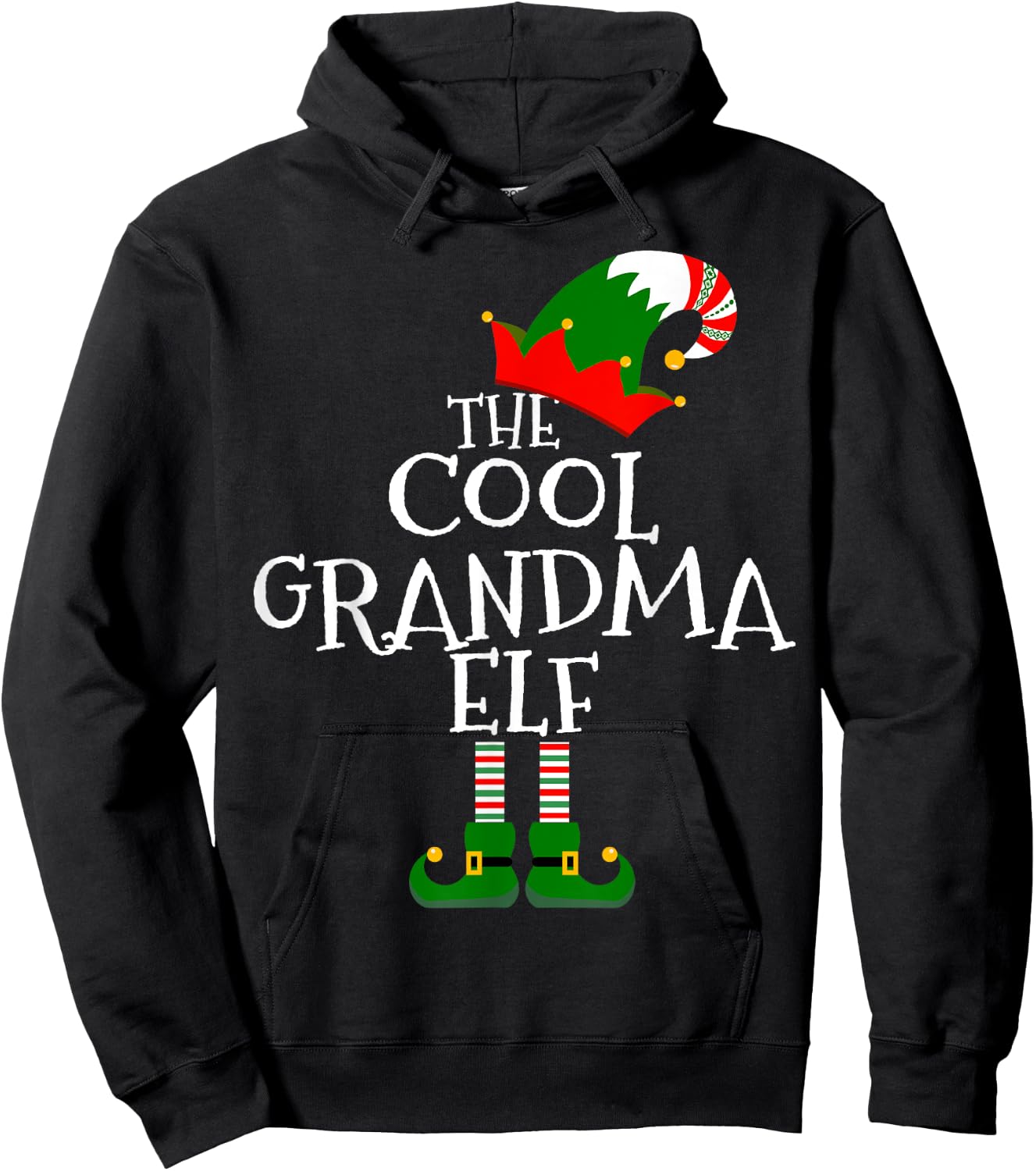The Cool Grandma Elf Gift Matching Family Group Christmas Hoodie - Hoodie | Black